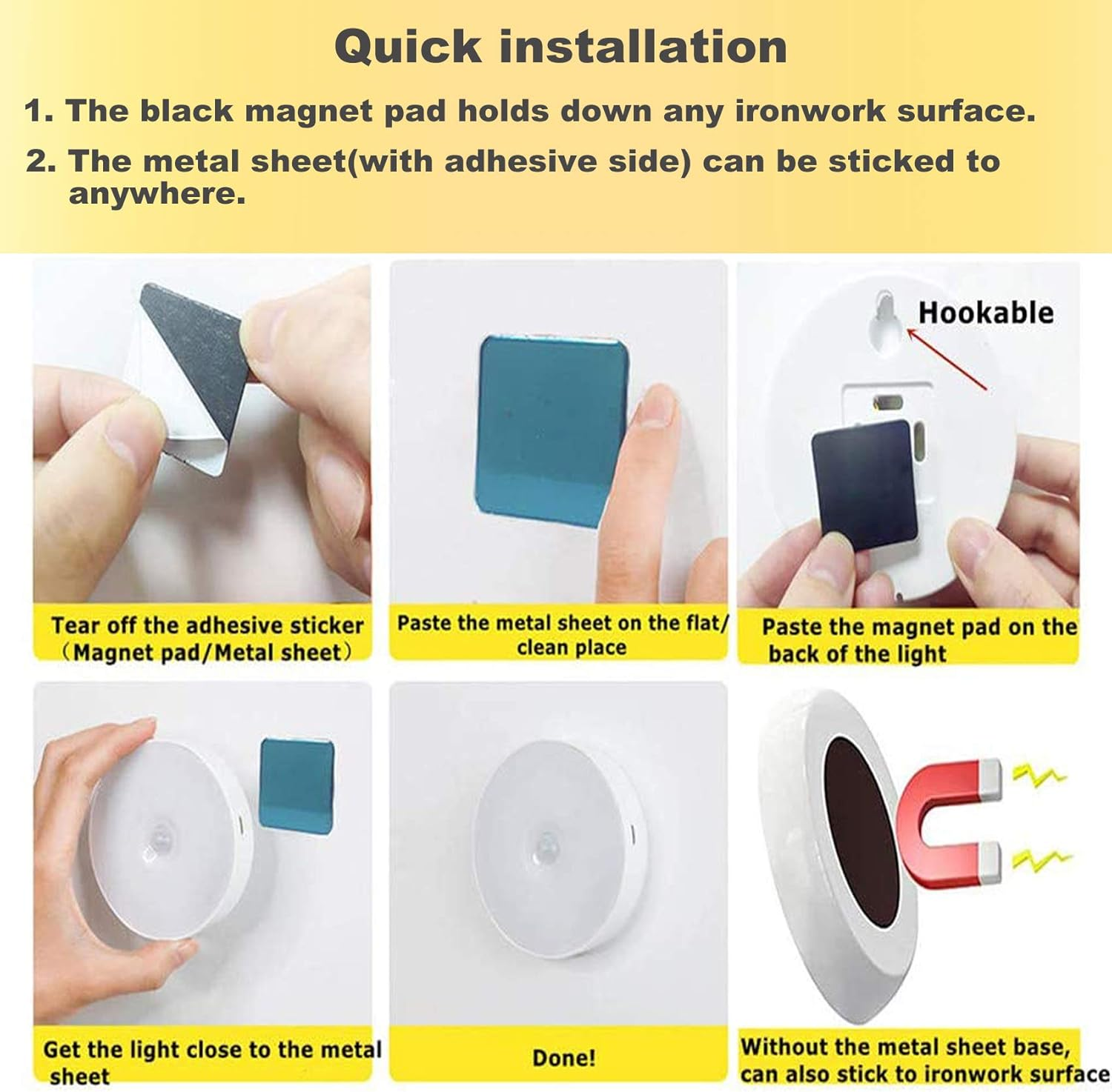 AUTENS 5 Pack Motion Sensor Night Lights,Usb Rechargeable Path Night Lighting, 8 LED Beads Motion Detect Warm Light Stick on Closet Toilet Bathroom Stair Wall Hallway Cabinet Indoor Lights. (3000K) image number 3