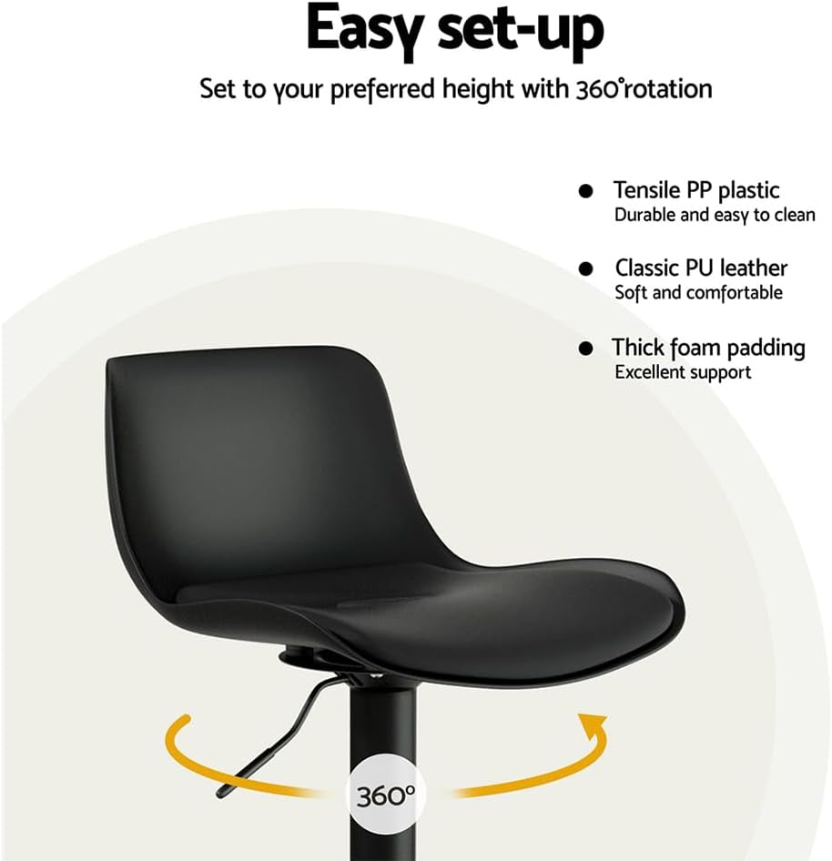 Artiss Bar Stools Plastic Stool Set of 2 Kitchen Counter Barstools Dining Chair Chairs with Solid in 55-78.5Cm Seat Height Floor for Home Dining Room Cafe Outdoor Indoor Black image number 2