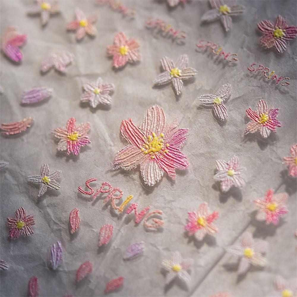 2 Sheets Pink Sakura Flower Nail Stickers Self-Adhesive 5D Embossed Cherry Flower Nail Design Nail Stickers Spring Summer Floral Nail Stickers Relief Petal Nail Sticker Nail Accessories Nail Art image number 4