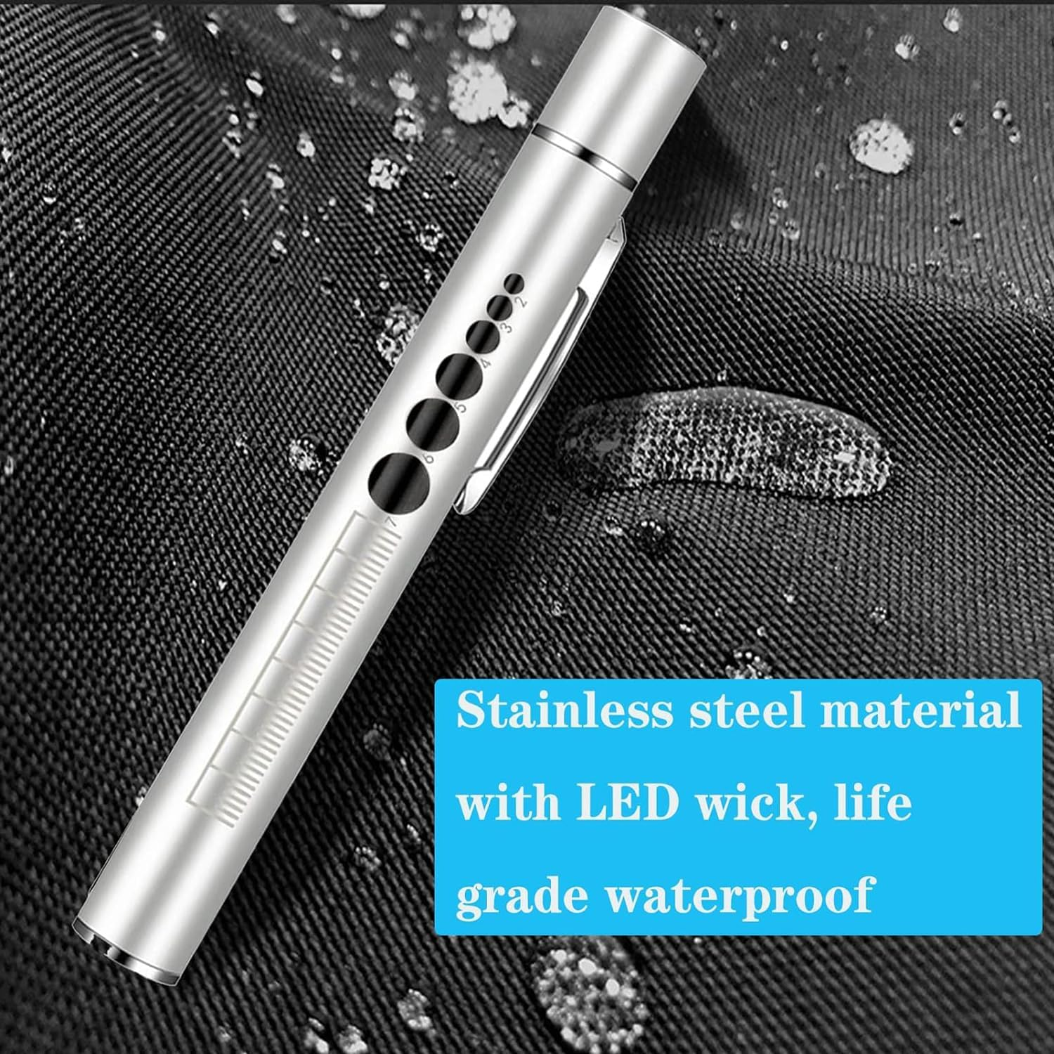 YUENTOEN Pen Light,Usb Rechargeable LED Flashlight with Pupil Gauge Stainless Steel Clip Dual Light Source for Home and Outdoor(Silver) image number 2