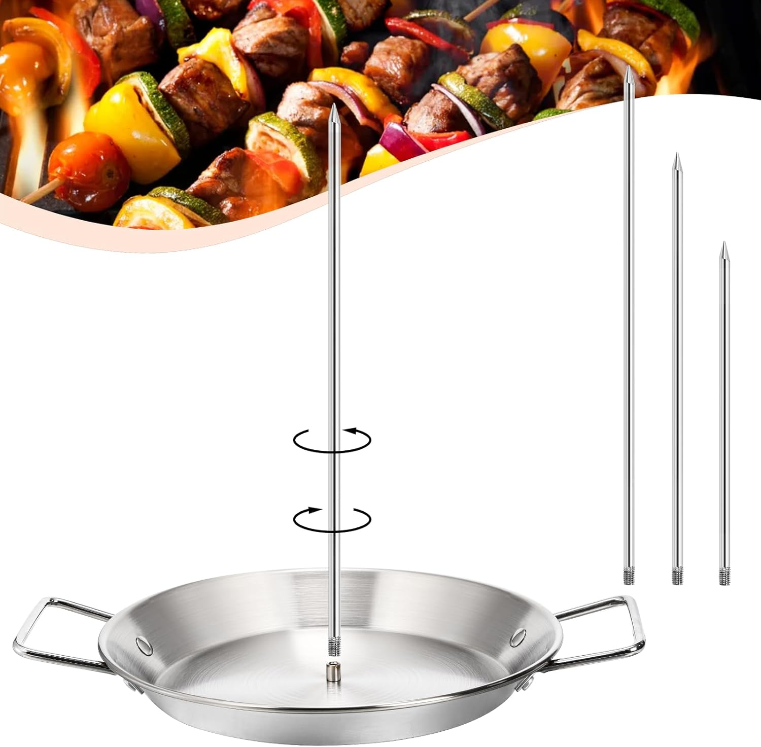Noamus Al Pastor Skewer for Grill, Stainless Steel Vertical Skewer, Stand Skewer with Removable 3 Size Spikes (8", 10", 12"), Tacos Gyros-Bbq Grilling Pan Accessory for Smoker Kamado Grill Oven Dish image number 4