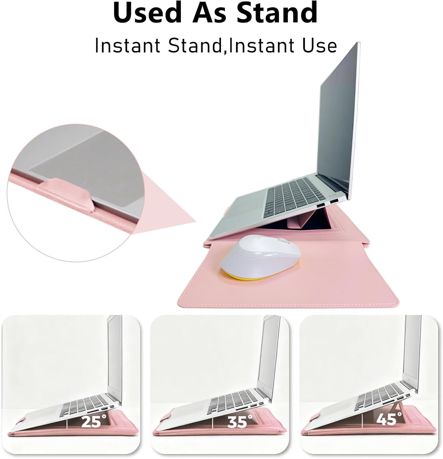 3-In-1 New Leather Laptop Sleeve Cover, with Stand Mouse Pad & Small Bag, Notebook Computer Protective Cover Slim Case for Macbook Air/Pro HP Dell ASUS Lenovo (13/14 Inch, Pink)