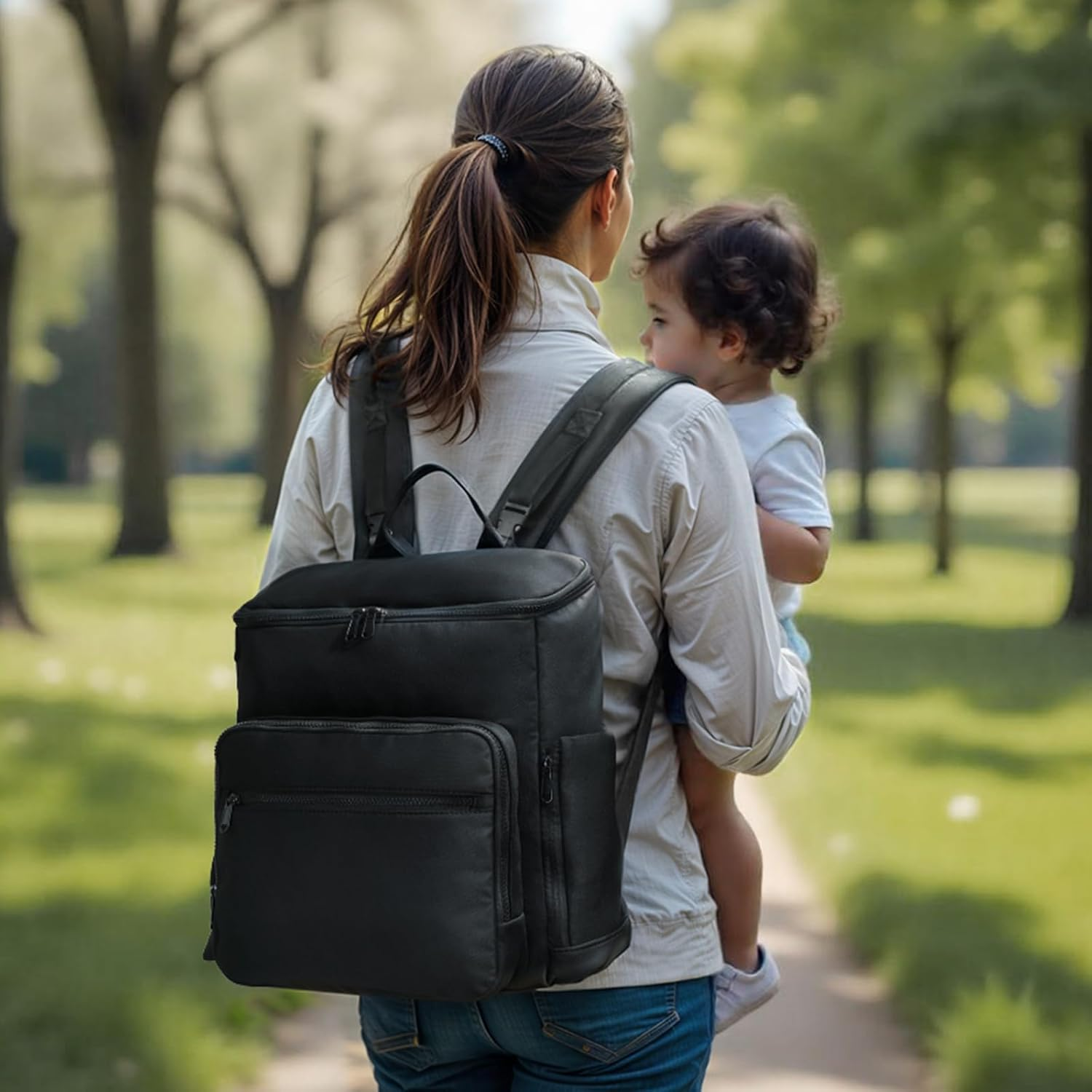 ILCOLPO Neoprene Diaper Bag Backpack Baby Bag with 12 Pockets Baby Diaper Bag for Boys Girls - Black image number 6