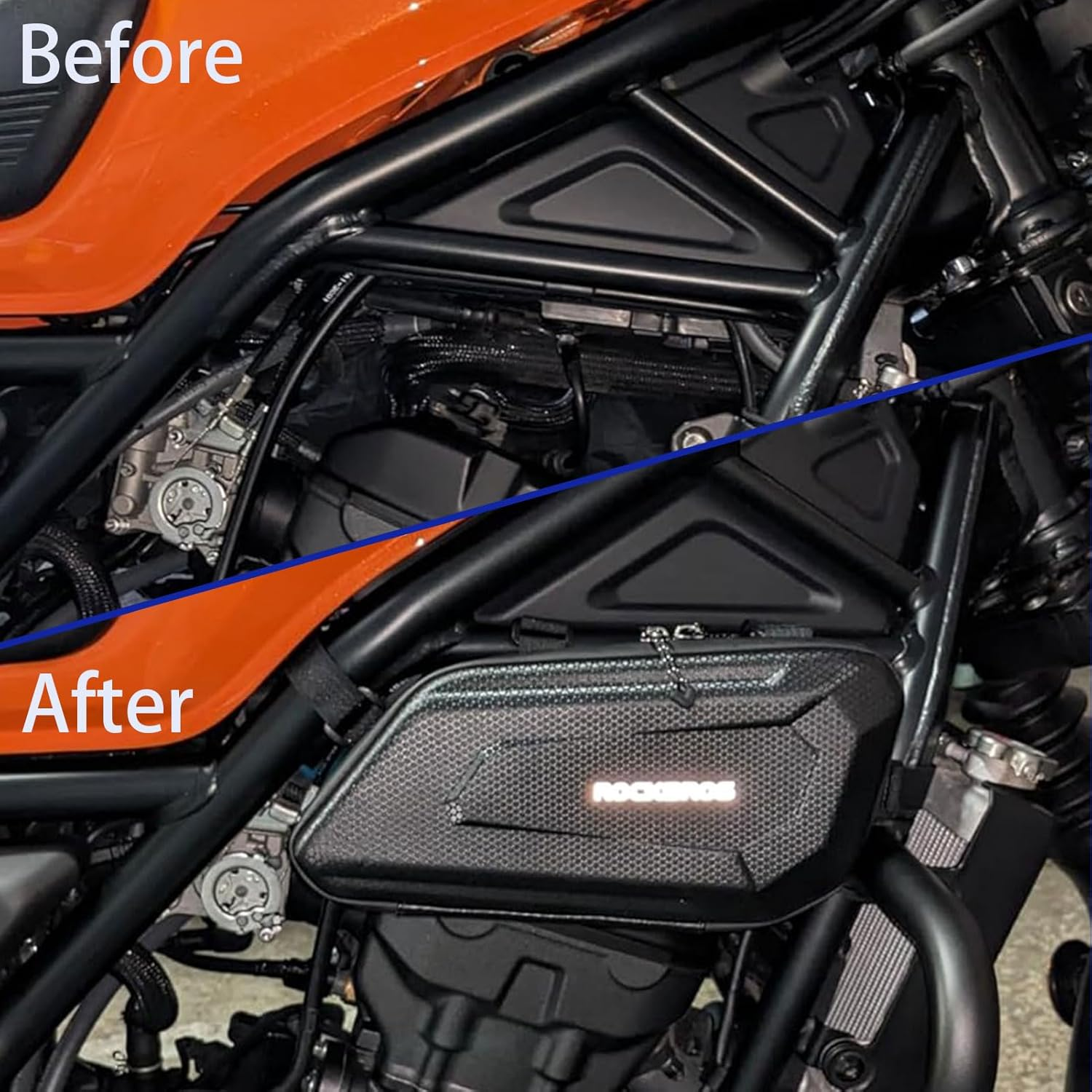 WOOGA Motorcycle Side Bag Waterproof,Tool Bag,Large Capacity,3.5 Gal (1.5 L),Hard Shell Carbon Look Water Stopping Zipper Fit for Ho&Nda Rebel CMX 250 CMX 300 CMX500 CMX 1100 (1 Pair Bag) image number 4