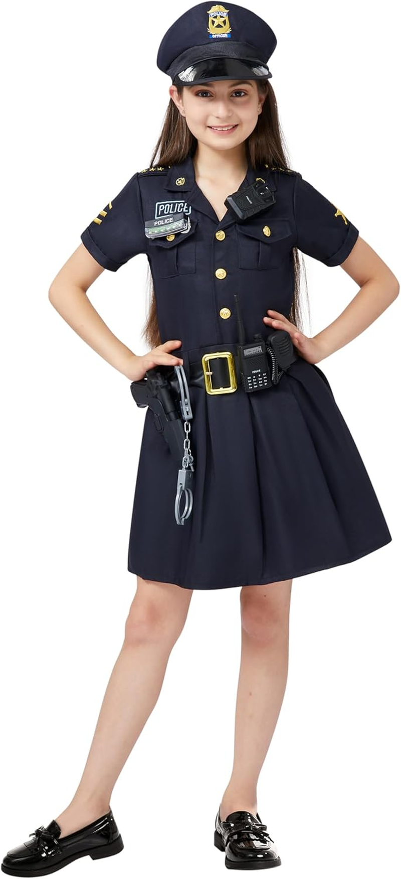 Spooktacular Creations Halloween 14PCS Police Costume for Girls, Girls Police Officer Costume with Toys, Kids Cop for Cosplay