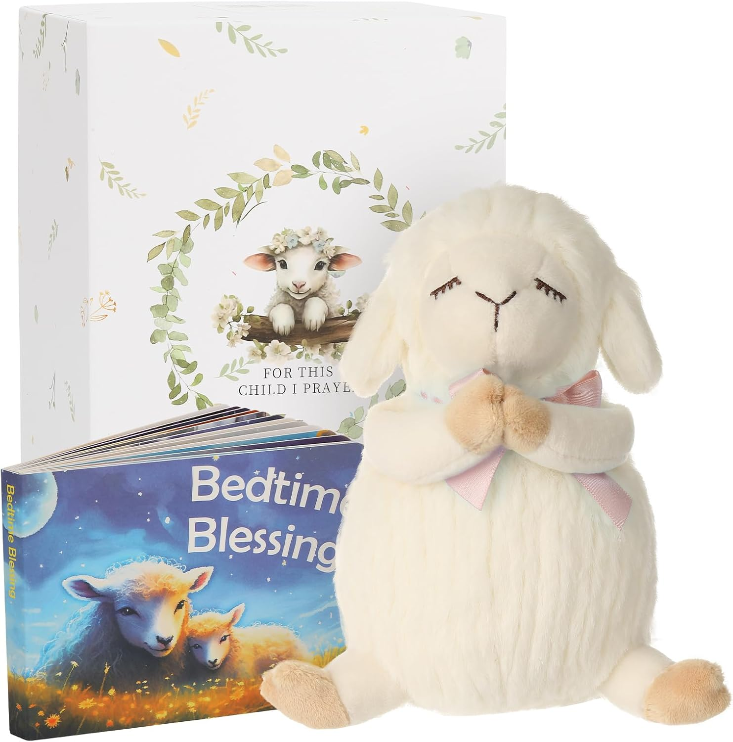 Baptism Gifts for Boys, Baptism Gifts and Newborn Baby, Christening Gifts Set, 7" Praying Lamb Plush Toy and Bedtime Blessing Board Book in Keepsake Gift Box, Ideal for Kids