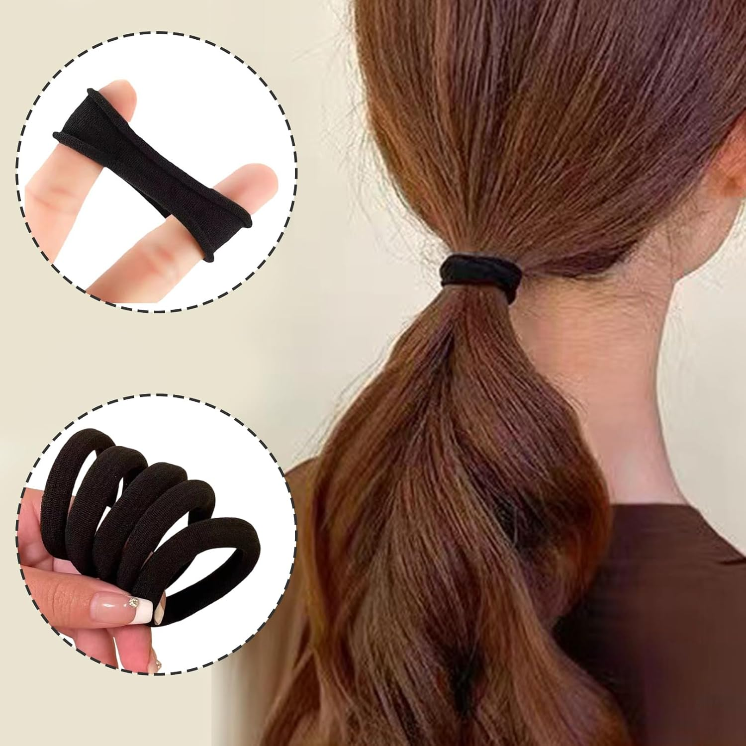 Pack of 30 Seamless Hair Bobbles, Hair Scrunchies for Women, Seamless Scrunchies, Black, Elastic Hair Rings, Cotton, Wide Hair Rings, for Thick Hair, Girls and Women, for Ponytail Bun image number 2
