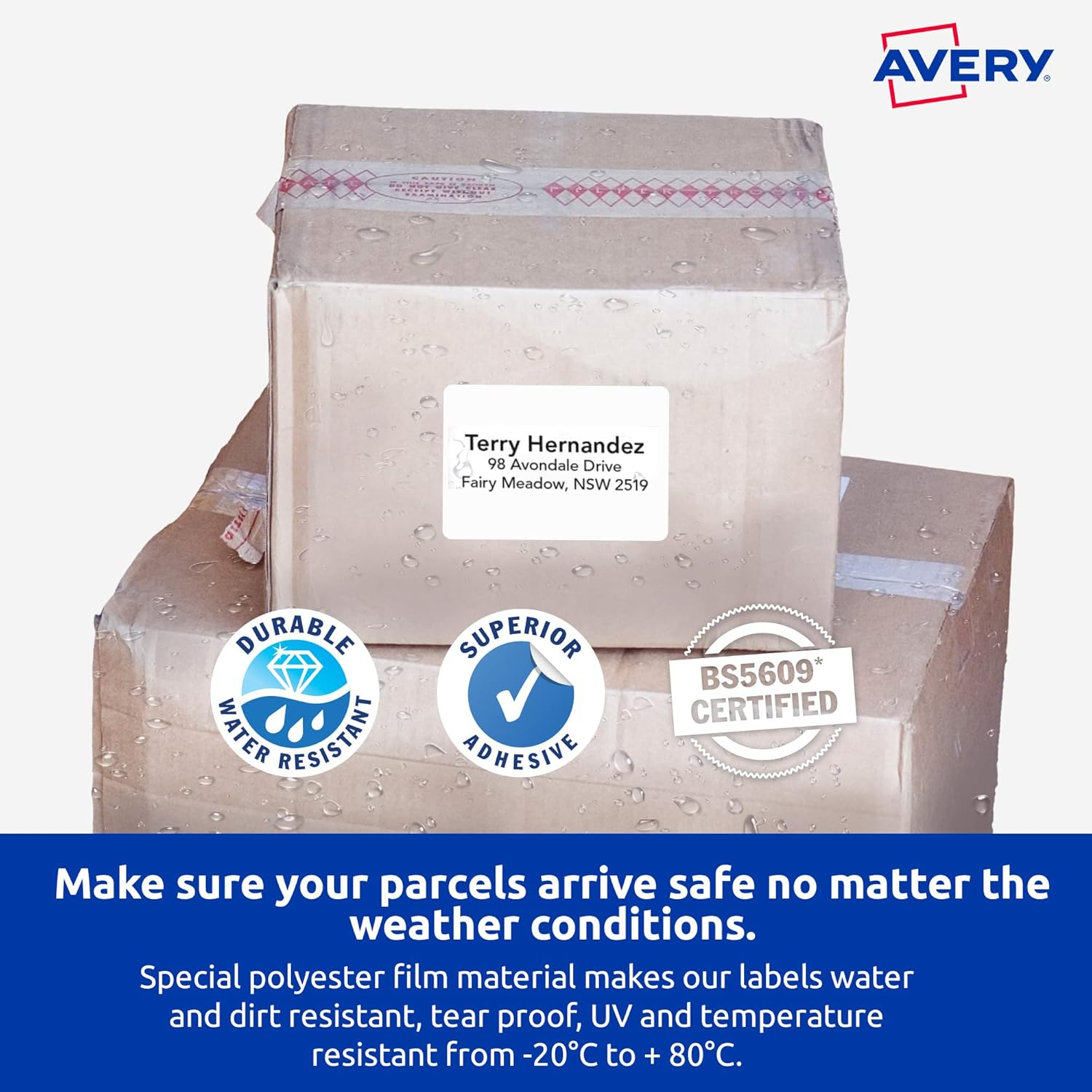 Avery Weatherproof A4 Labels for Laser Printers - Printable Packaging, Shipping & Address Labels - Mailing Stickers - Small Business Supplies - 99.1 X 67.7 Mm, 80 Labels / 10 Sheets (959409 / L7070) image number 2