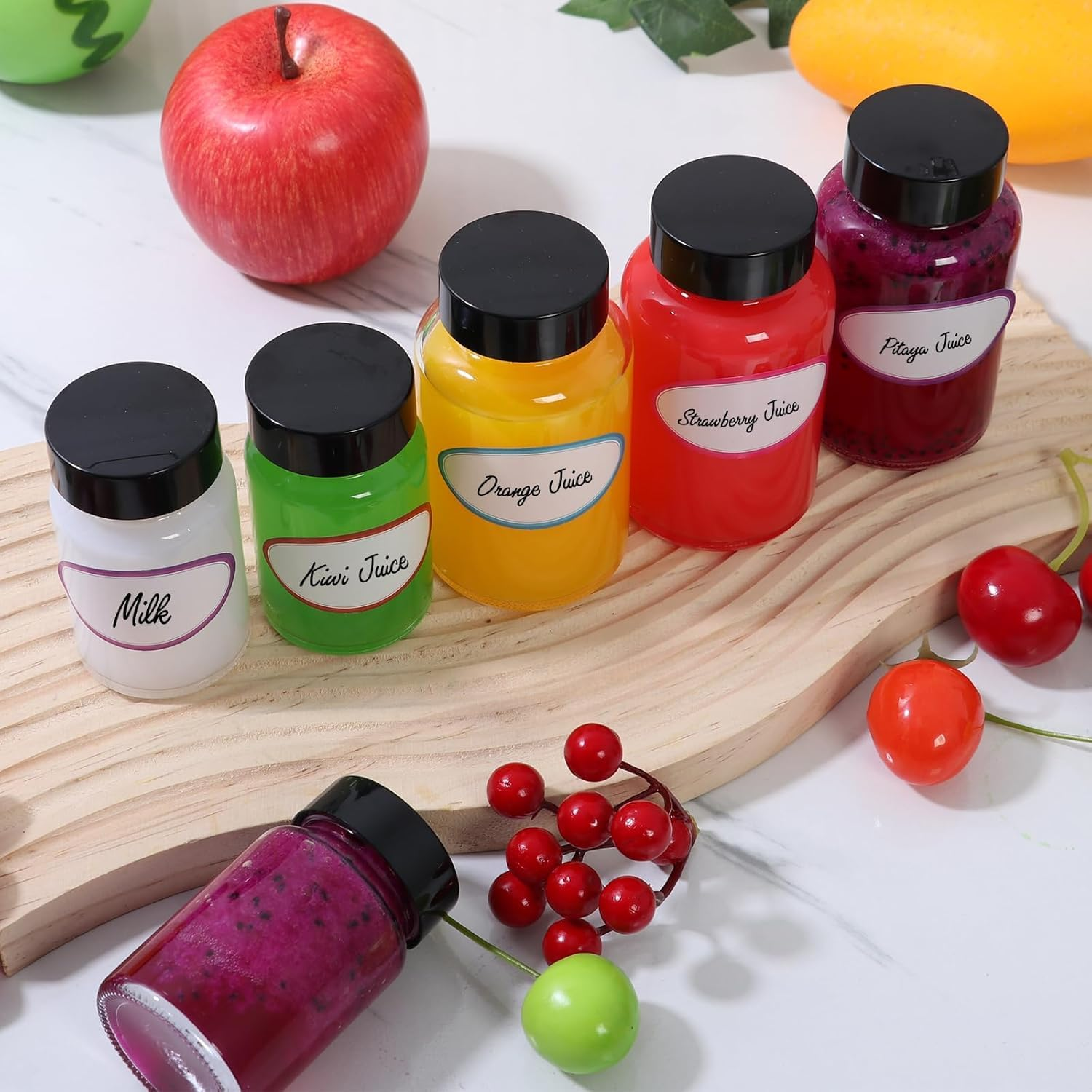 2 Oz Small Clear Glass Bottles with Lids - 60 ML Wide Mouth Shot with Caps Reusable for Ginger Shots, Juice, Potion, Liquids, Whiskey - Mini Travel Bottles with Funnels, Stickers (12Pcs-Clear) image number 3