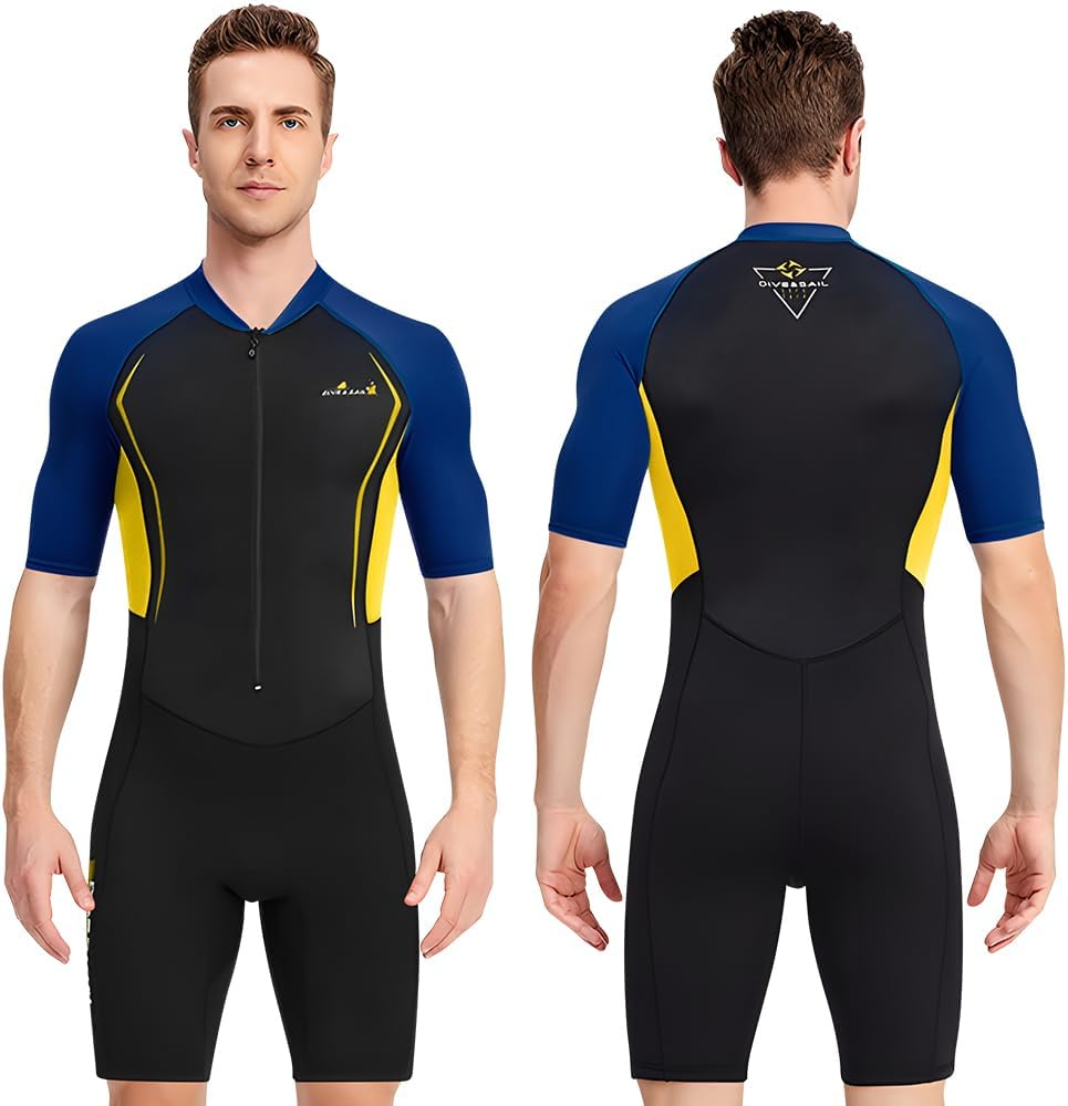 WOTOW Men&rsquo;S Shorty Wetsuit, 1.5Mm Neoprene Diving Suits Front Zip Short Sleeve Wet Suit for Surfing Diving Swimming Snorkeling Kayaking