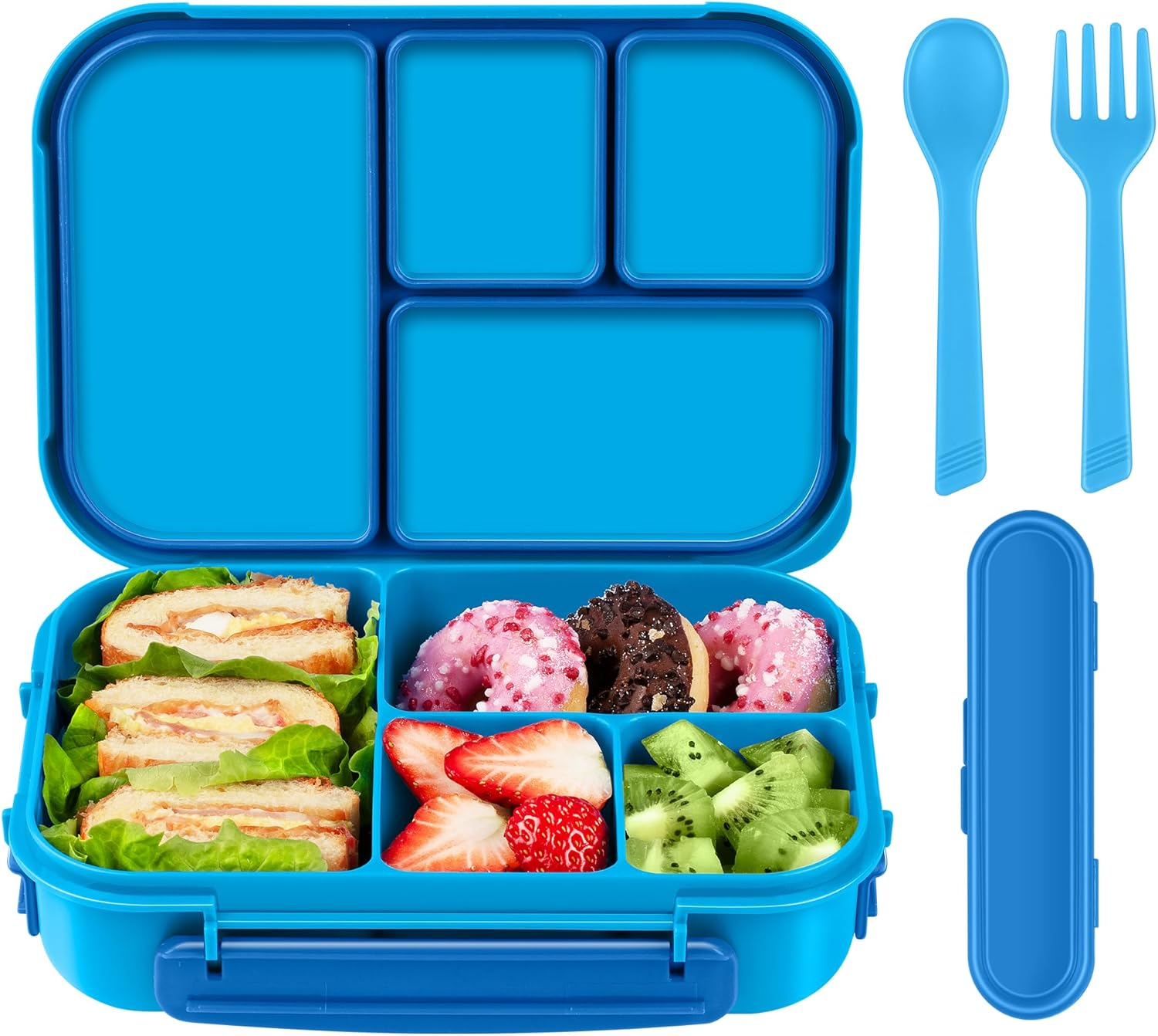 Lunch Box Kids,Bento Box Adult,Leakproof Lunch Containers for Adults/Kids/Toddler,1200Ml-4 Compartments Bento Lunch Box with Utensil,Microwave & Dishwasher & Freezer Safe (White)