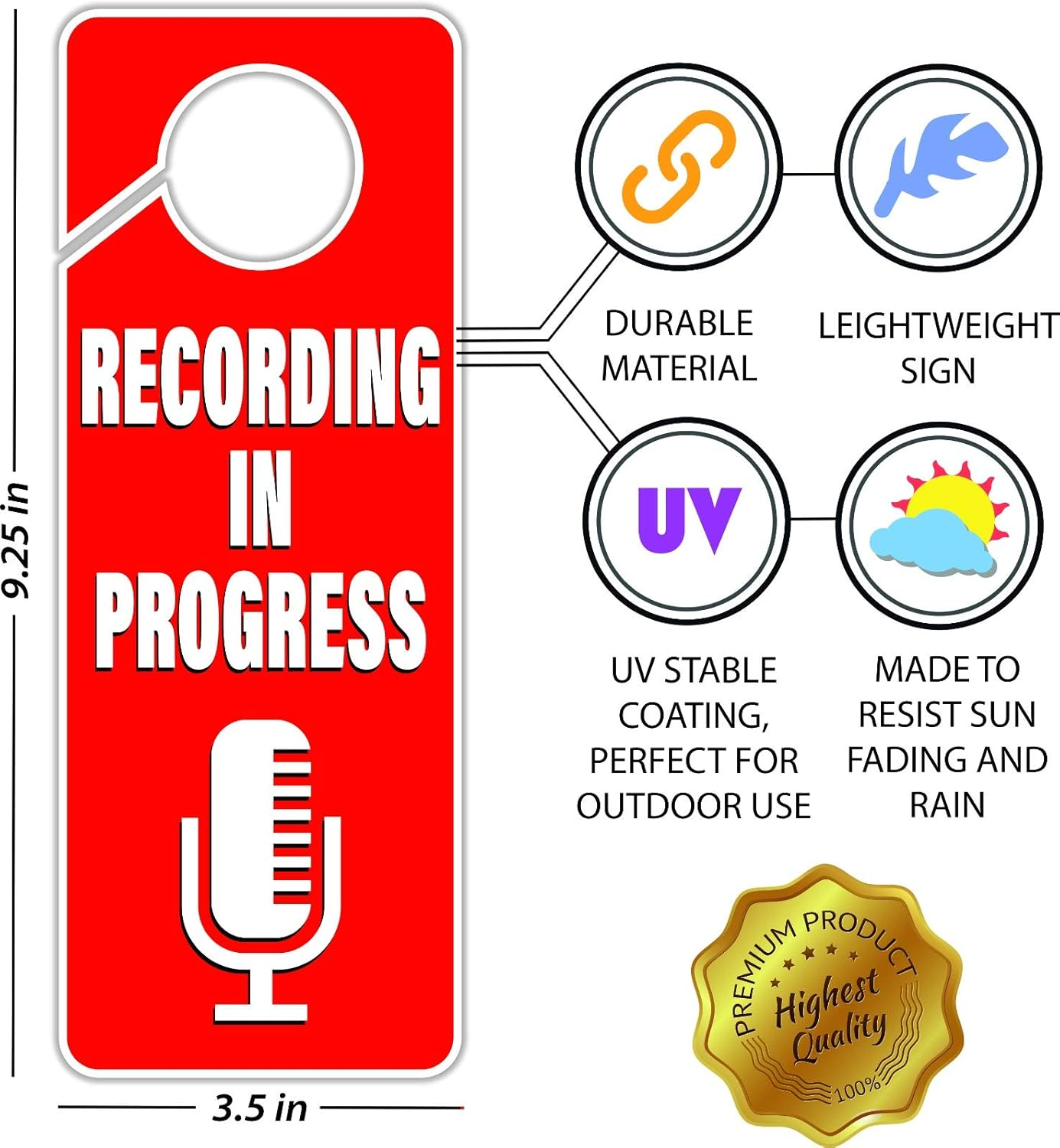 CLEVER SIGNS Recording in Progress - Please Do Not Disturb Sign, Door Knob Hanger 2 Pack, Double Sided, Ideal for Using in Any Room. image number 5