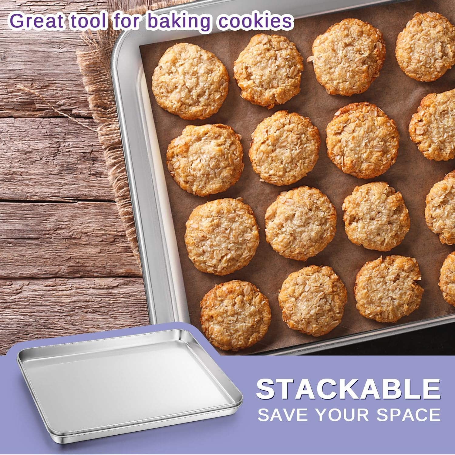 Herogo Baking Tray Set of 2, Stainless Steel Oven Tray 40 X 30 X 2.5Cm, Large Rimmed Baking Pan Cookie Sheet, Healthy & Non Toxic, Rust Free & Mirror Finish, Easy Clean & Dishwasher Safe image number 6