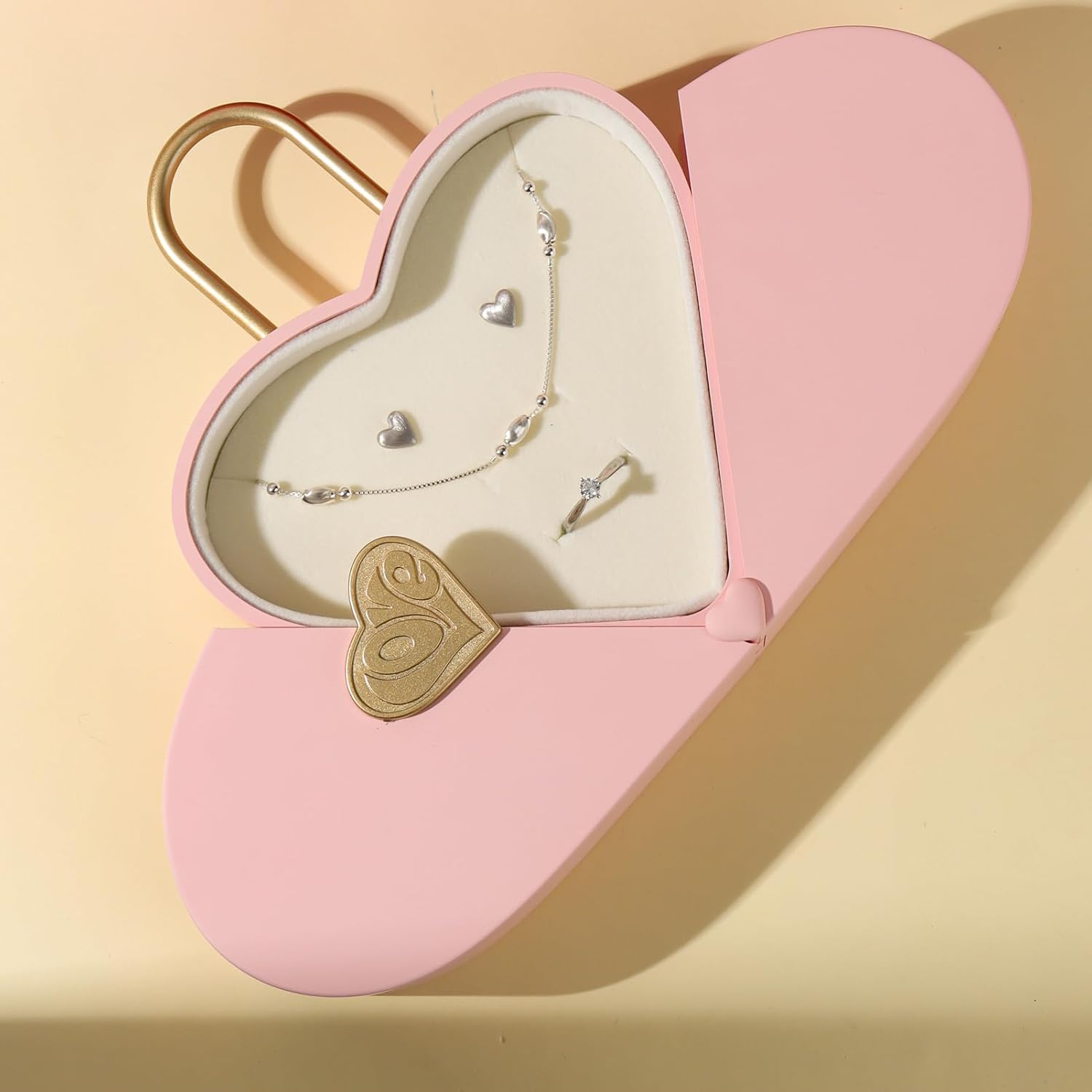 Ring/Earring/Necklace Jewelry Set Box Luxury Gift Box for Anniversary Birthday Christmas Jewelry Storage Case for Women (PINK) BOX ONLY - Pink image number 4