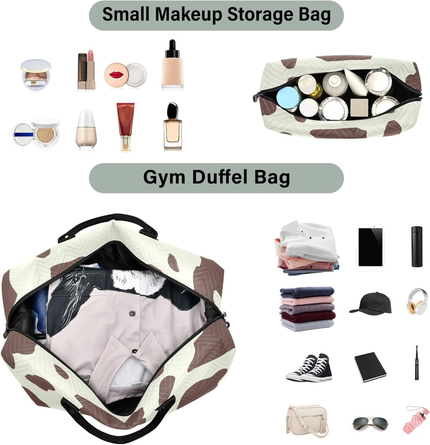 Duffel Bag Large Gym Bag Travel Weekender Gear Bag with Adjustable Strap for Business Trips Large Capacity Cow Print, Multi, 1 Size, Modern/Fitted, Multi, 1 Size, Modern/Fitted image number 4