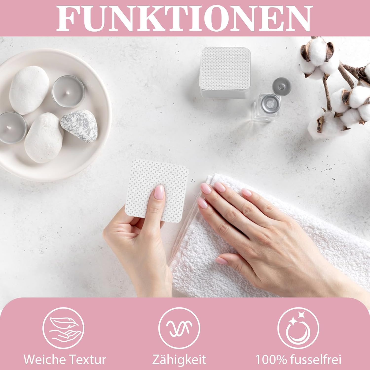 VEGCOO Pack of 1200 Nail Polish Remover Pads Nail Cleaning Wipes with 1 Black Nail File Extra Large Quantity Quick Remove Cleaning Wipes Nail Care Set for Salon Home (White) image number 3