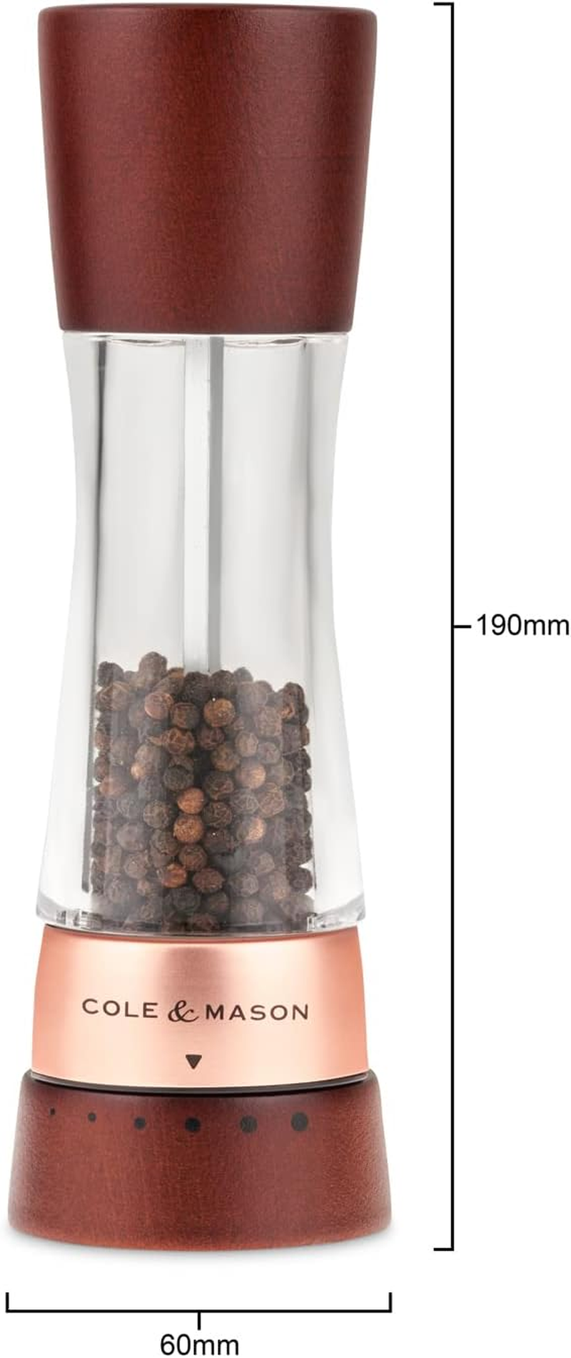 Cole & Mason Derwent Chestnut Rose Gold Salt and Pepper Mills - Gift Set | Precision+ Mechanisms | Beech Wood | Clear Acrylic | 6 Adjustable Grind Settings | Lifetime Mechanism Guarantee | 190Mm image number 5