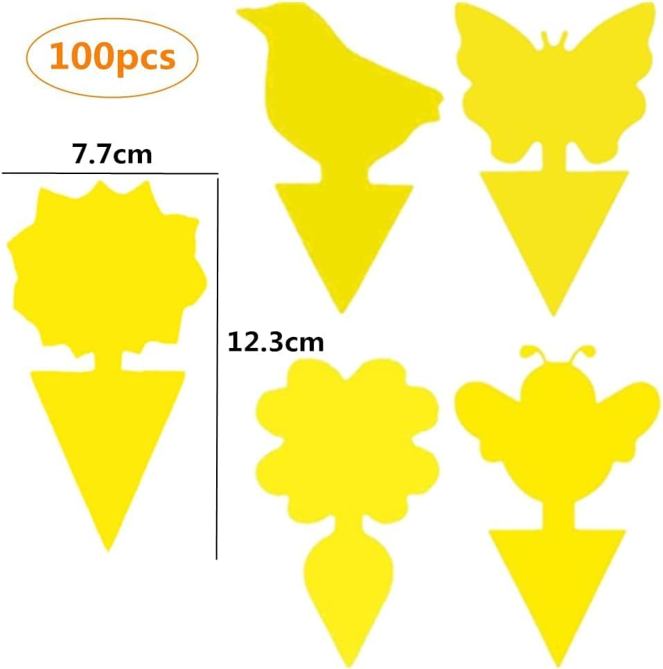 Sticky Fly Traps,Plant Fly Stickers,Caasfooy 100Pcs Flying Insects Traps,Sticky Bug Traps Fungus Traps for Plants Kitchen Indoor and Outdoor,Mosquitos, Dual-Sided Yellow Insect Catcher image number 2