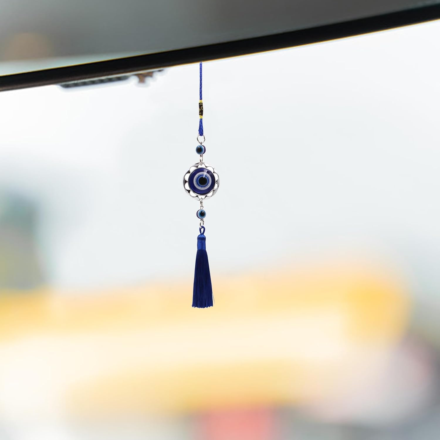 Lucky Evil Eye Car Hanging Ornament,Car Rear View Mirror Hanging Accessories,Evil Eye Car Interior Accessories,Car Decorations,Evil Blue Eye Charms Pendant for Car,Gifts for Women Men (A-Round) image number 5