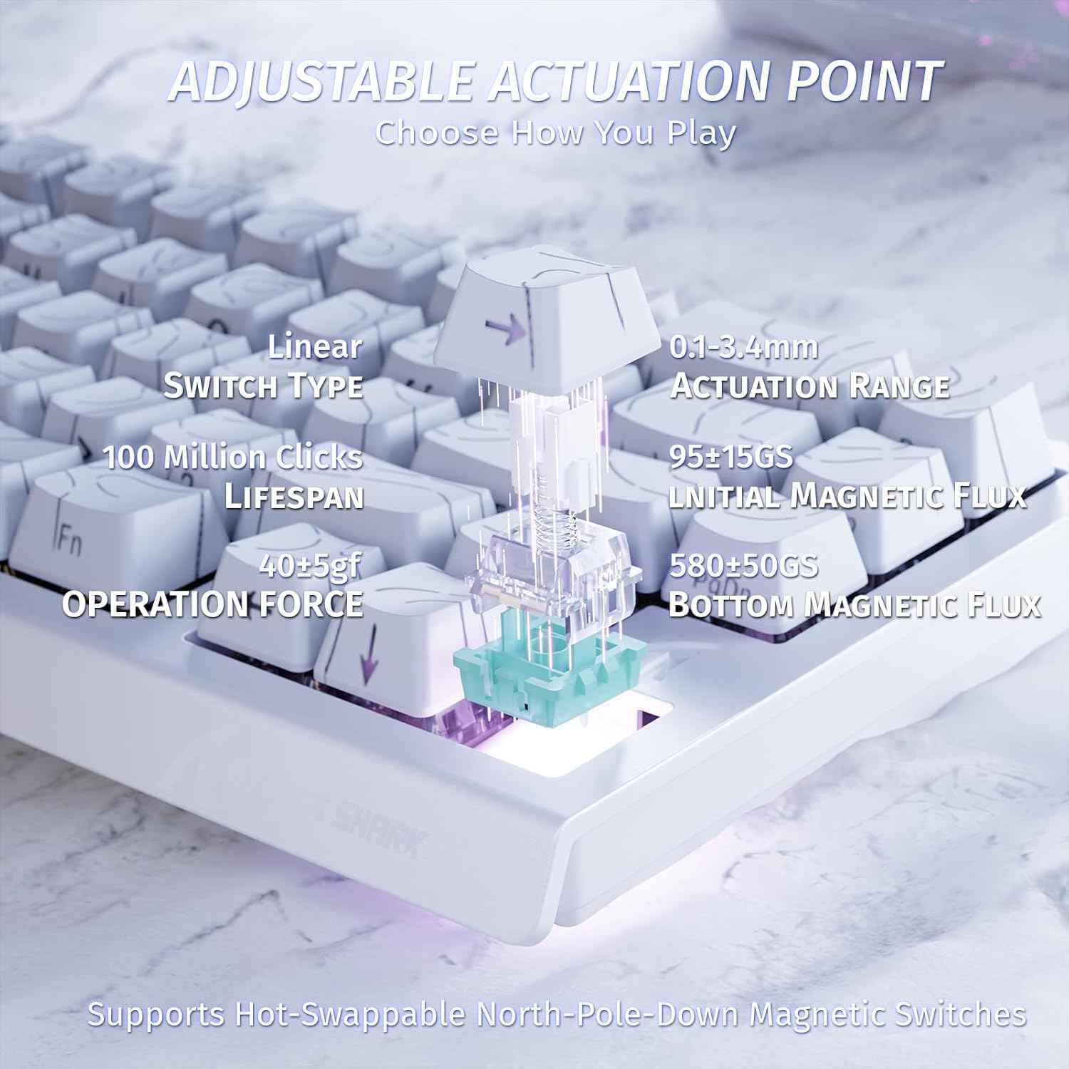 Attack Shark X68 HE Gaming Keyboard & R1 Mouse Combo,8Khz Magnetic Switch Keyboard, 16.8M RGB, Custom Actuation, 55G Ultra-Light Mouse with 18,000 DPI & Tri-Mode Connectivity for Esport Gamer-White image number 5