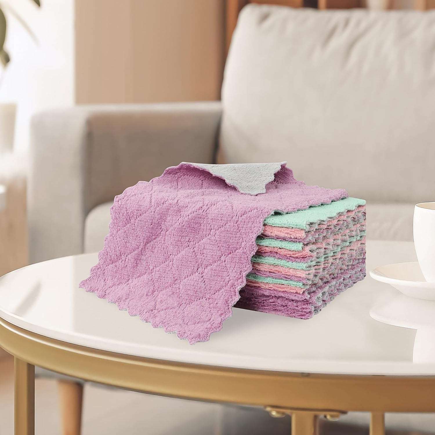 JUNART 10Pcs Dish Cloth,Coral Velvet Kitchen Towel Super Absorbent, Easy to Clean, for Kitchen, Bathroom, Living Room,Etc (Purple) image number 6