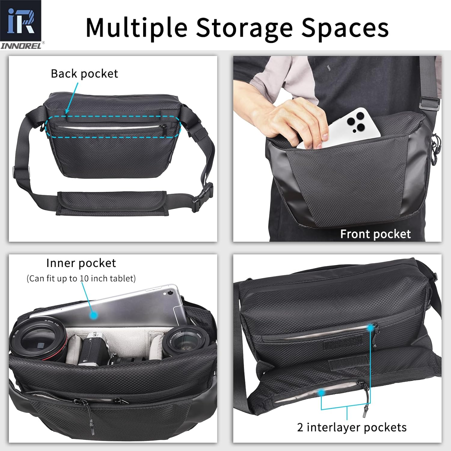 6 Liters Waterproof Camera Sling Bag INNOREL CB0621, with Tripod Holder, for Sony/Canon/Nikon/Dslr/Slr/Mirrorless Crossbody, Traveling, Sporting, Cycling, Daily
