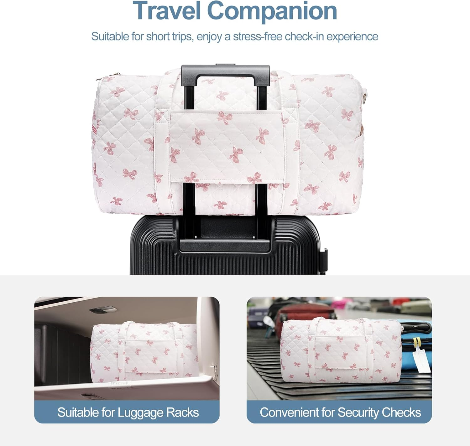 Gym Bag for Women, Cute Duffle Bag, Quilted Duffle Bag for Travel, Floral Duffle Bags, Weekend Bag with Zipper Pocket Dance Bag Organizer, Quilted-Blue Flowers, with Shoe Compartment image number 4