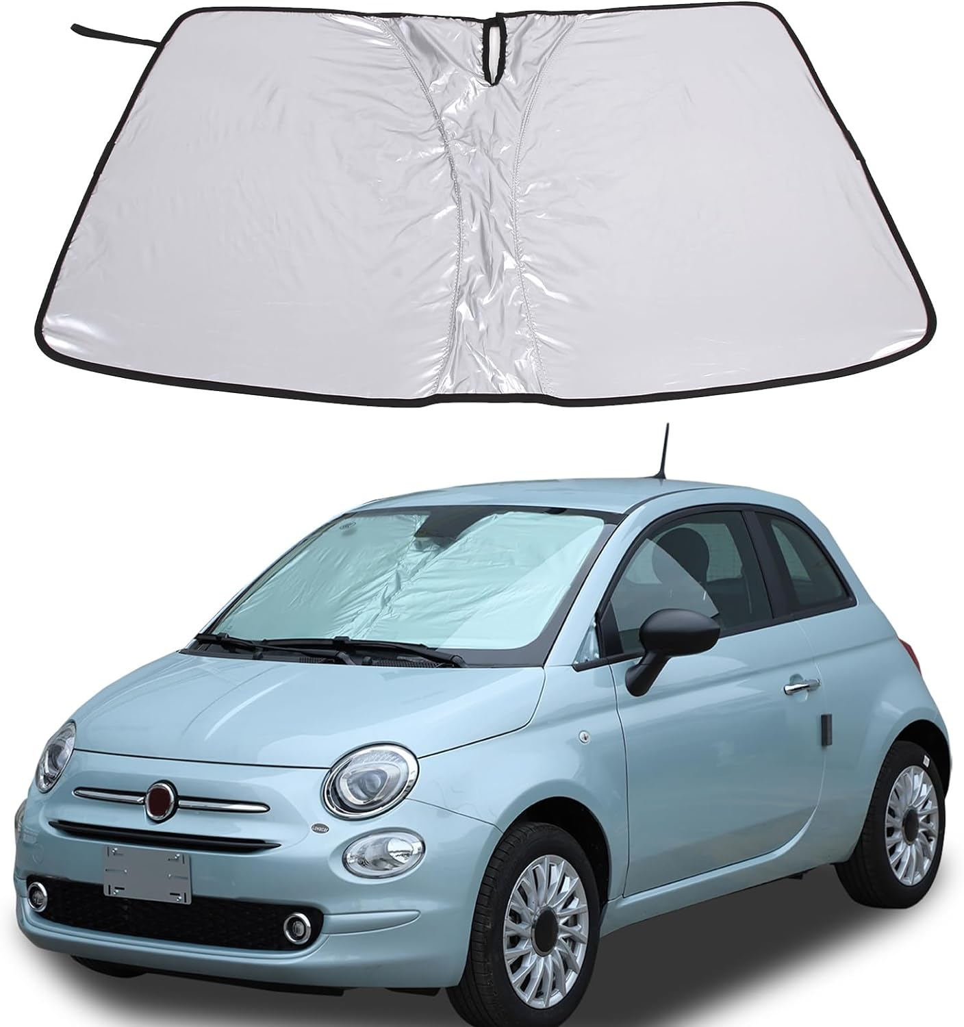 The Original Windshield Sun Shade Compatible with Fiat 500 2010-2024 Abarth 595 2014-2024 Car Windshield Reflective Sunshade Protector Sun Shade Accessories (Silver) image number 2