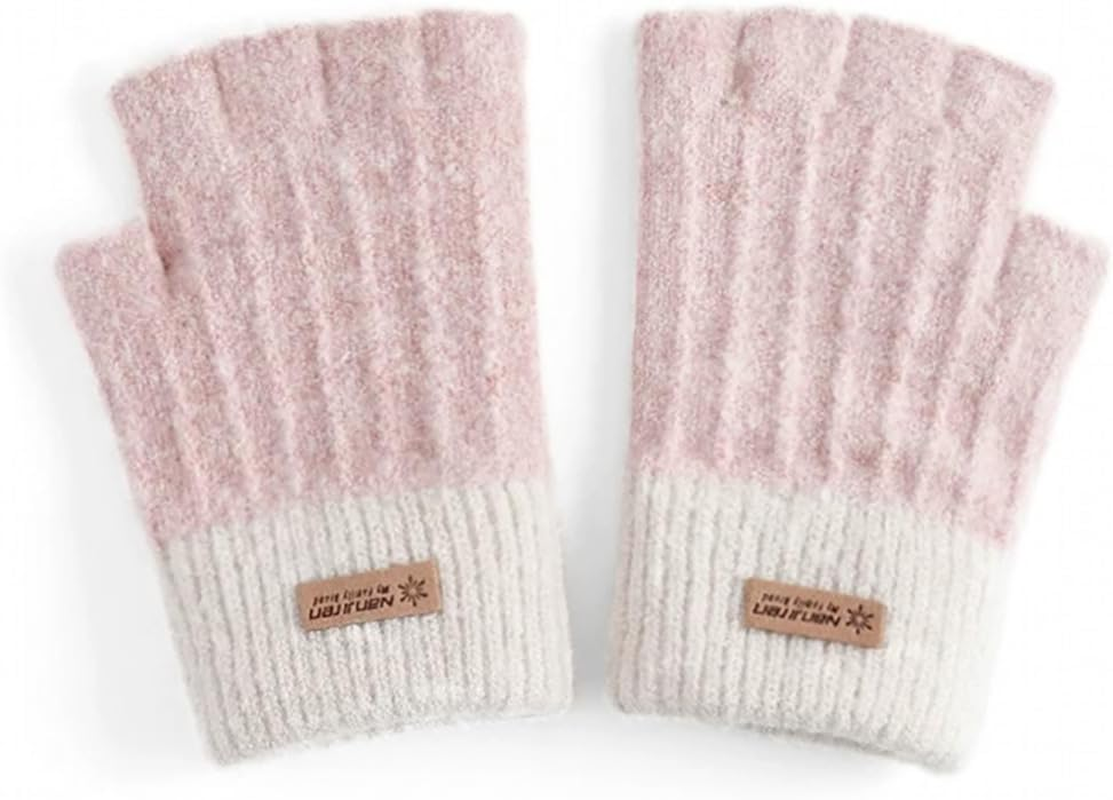 Winter Fingerless Gloves Women Men Warm Knit with Thermal Fleece Lined Ladies Cold Weather Touchscreen