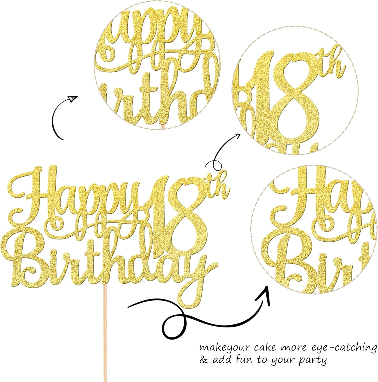 1 PACK Happy 18Th Birthday Cake Topper Gold Glitter Cheers to 18 Years Birthday Cake Pick 18 Fabulous Cake Decoration for 18Th Birthday Theme Party Decorations Supplies - 16Th image number 6