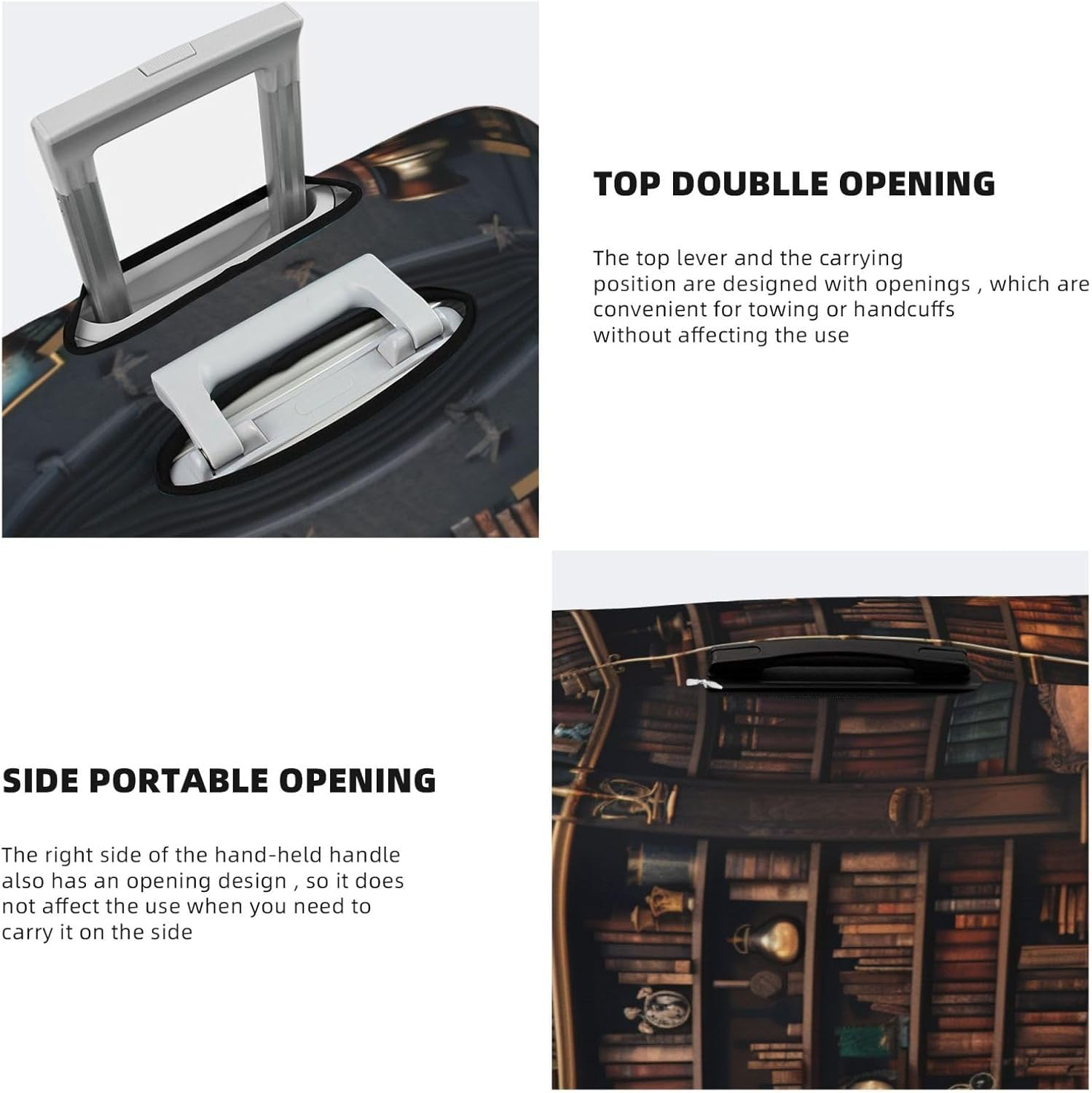 Tamiger Library Bookshelf Print Elastic Washable Baggage Protector Universal Suitcase Cover Travel Luggage Cover, Black, L image number 4