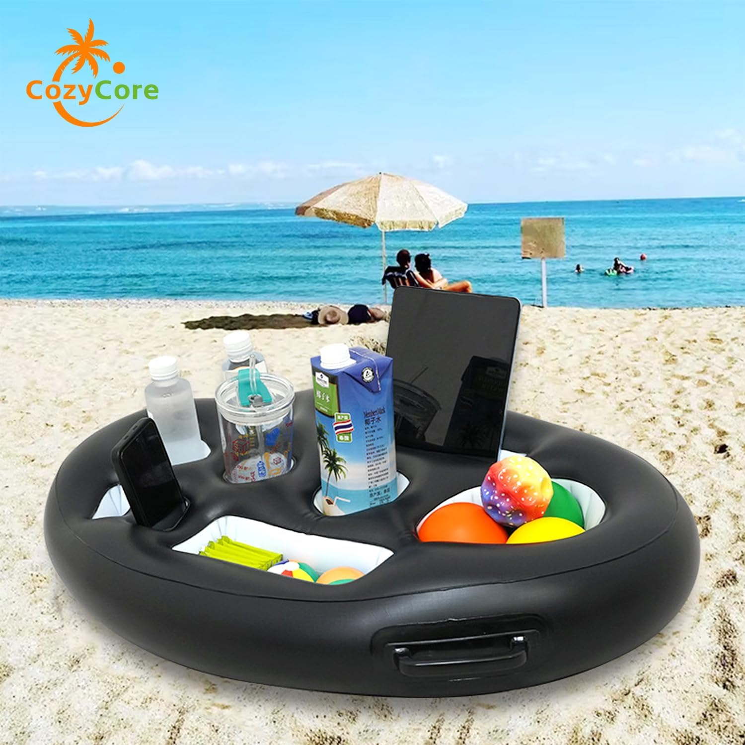 COZY CORE Inflatable Floating Drink Holder (Single) - 9 Holes, Large Capacity & Transparent Material, Drink Float for Pool Party Beach image number 2