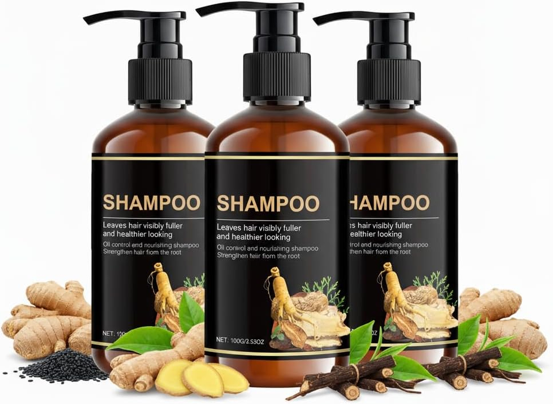 Oil Control Nourishing Shampoo with Ginseng Root & Polygonum Multiflorum Extract, Thick Foam, Mild Formulated, Strengthens Hair from Root, Improves Hair Volume & Health, Suitable for All Types (3PCS)