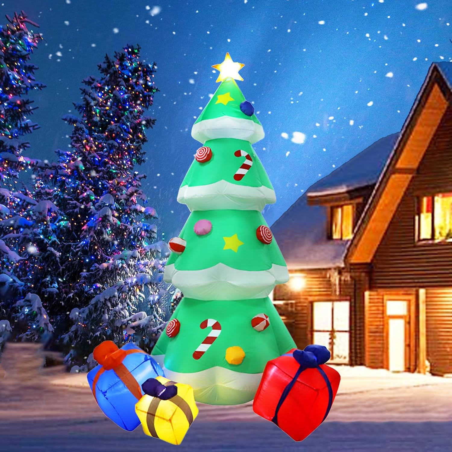 SAILESI 8FT/2.4M Christmas Tree Inflatable Outdoor Decoration, Blow up Christmas Tree with 3 Gift Boxes, Built-In 5 LED Lights Xmas Decor for Indoor Outdoor Holiday Pa image number 5