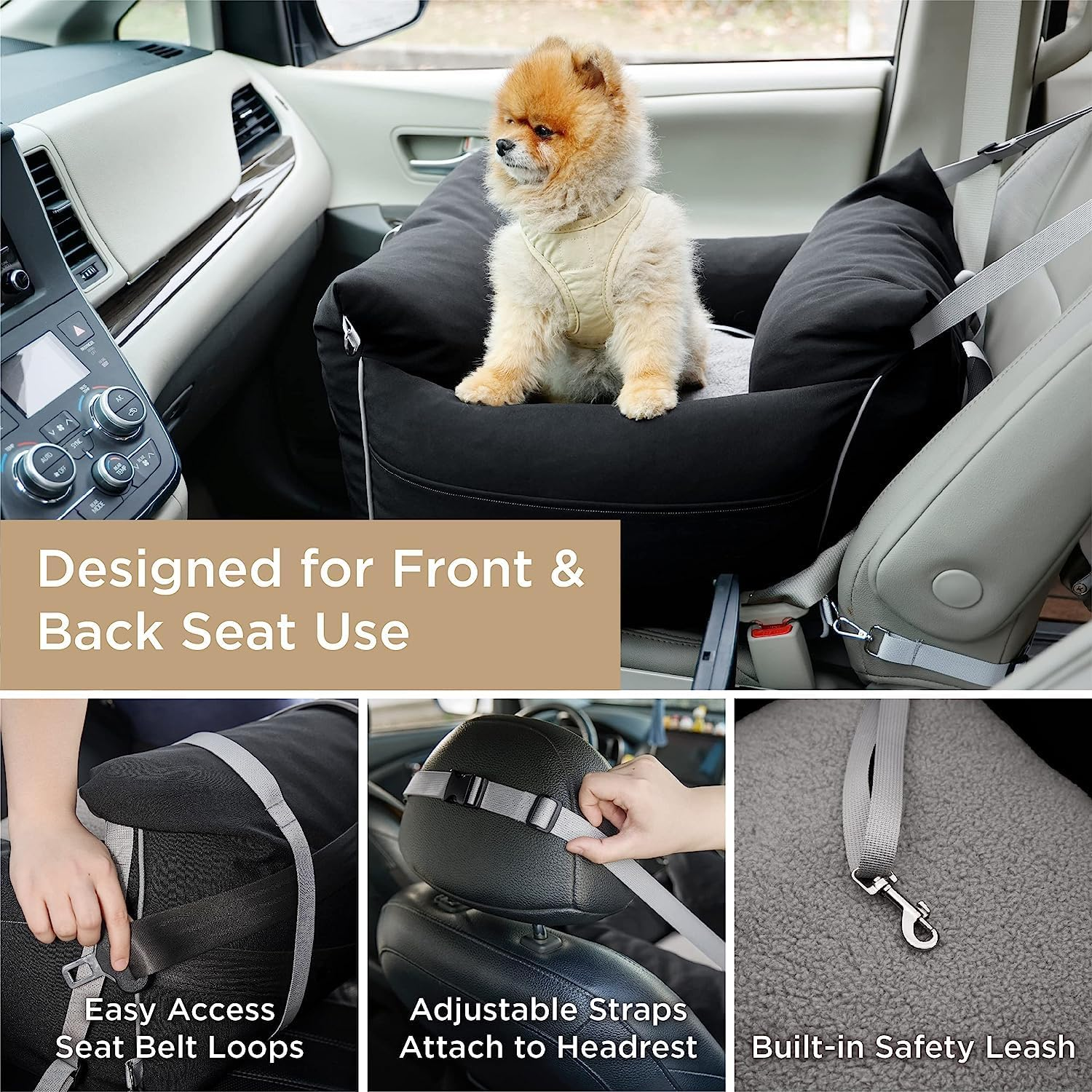 Car Seat for Medium Small Dogs - Pet Booster Travel Bed, Multi-Function Sofa Cushion with Blanket, Comfortable Safe Removable and Washable, Fits Cars/Trucks/Suv image number 4