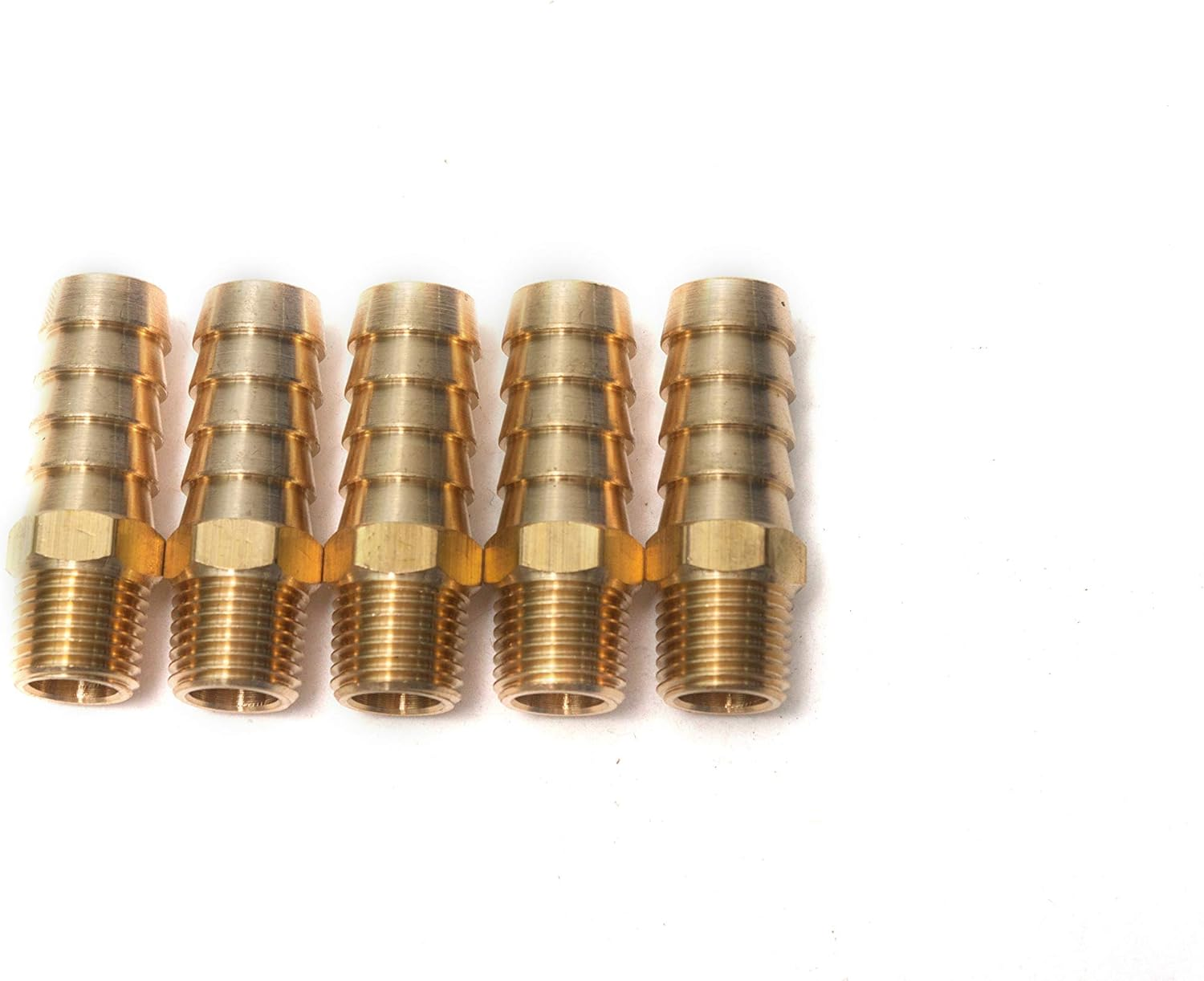 LTWFITTING Brass 1/4-Inch Male BSPT X 12Mm Hose Barb Coupler Adapter Fitting for Vehicle Fuel System, HVAC System (Pack of 5)