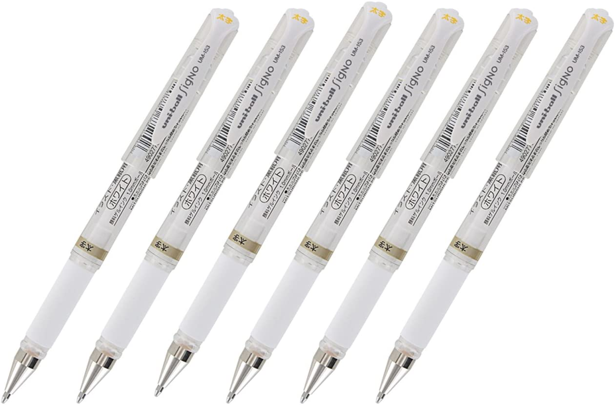 Uni-Ball Signo UM-153 Gel Ink Rollerball Pen, 1.0Mm, Broad Point, White Ink, Pack of 6 image number 1