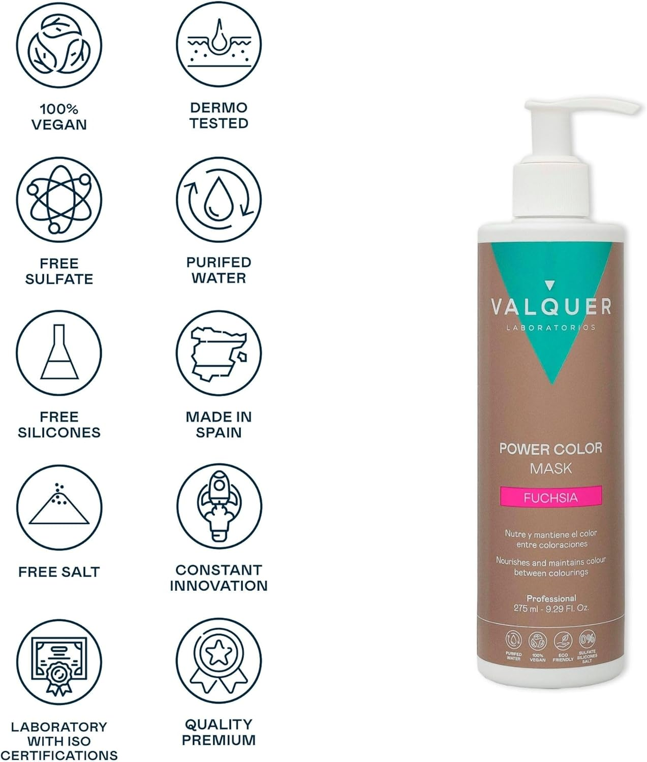 Valquer Power Colour Mask Vegan and Silicone Free Formula Gives Hair Colour 290 Ml Fuchsia image number 5