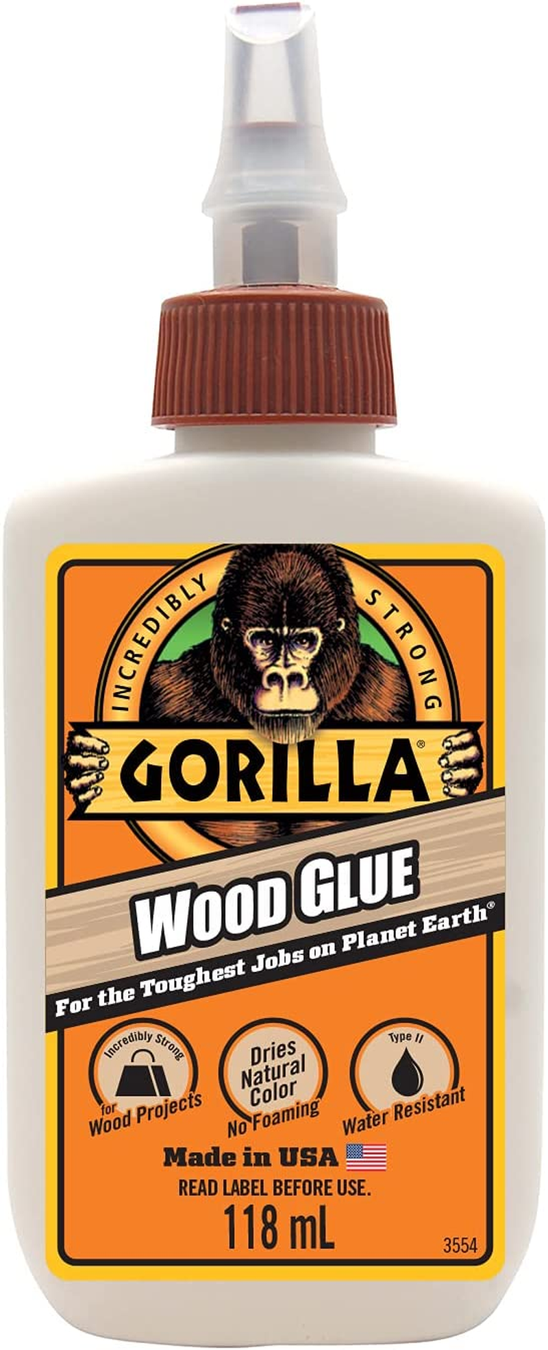 Gorilla Glue Wood Glue, Indoor & Outdoor Carpentry Projects, Paintable, Sandable, Moisture Resistant, Clamping, Natural Color, 118Ml/4Oz (Pack of 1), GG41024 image number 3