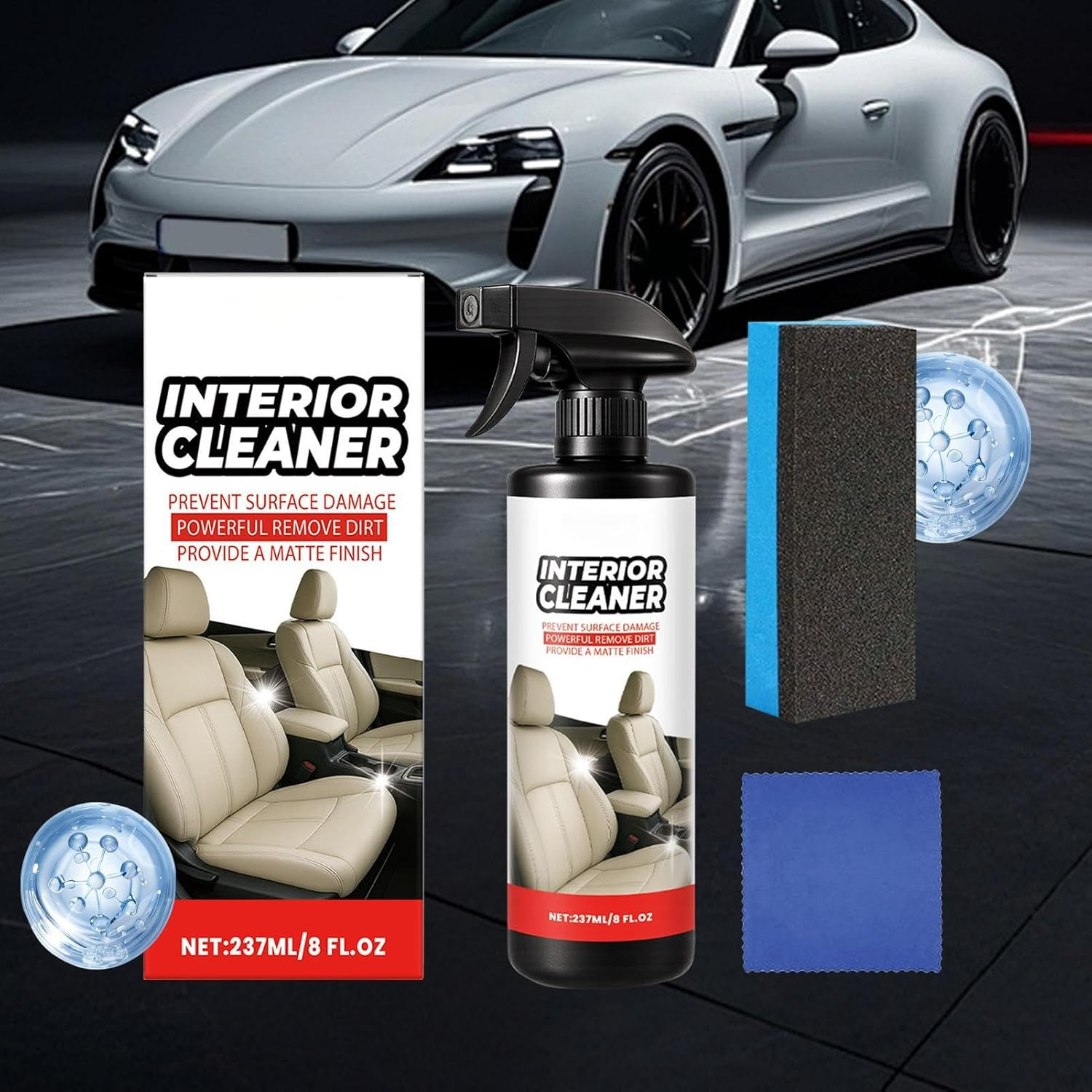 Trim Restorer - Car Steering Wheel Cleaner with Cloth and Sponge,237Ml Automotive Refresh Detailing Spray for Leather Seat Dashboard Central Console Door Trim image number 3