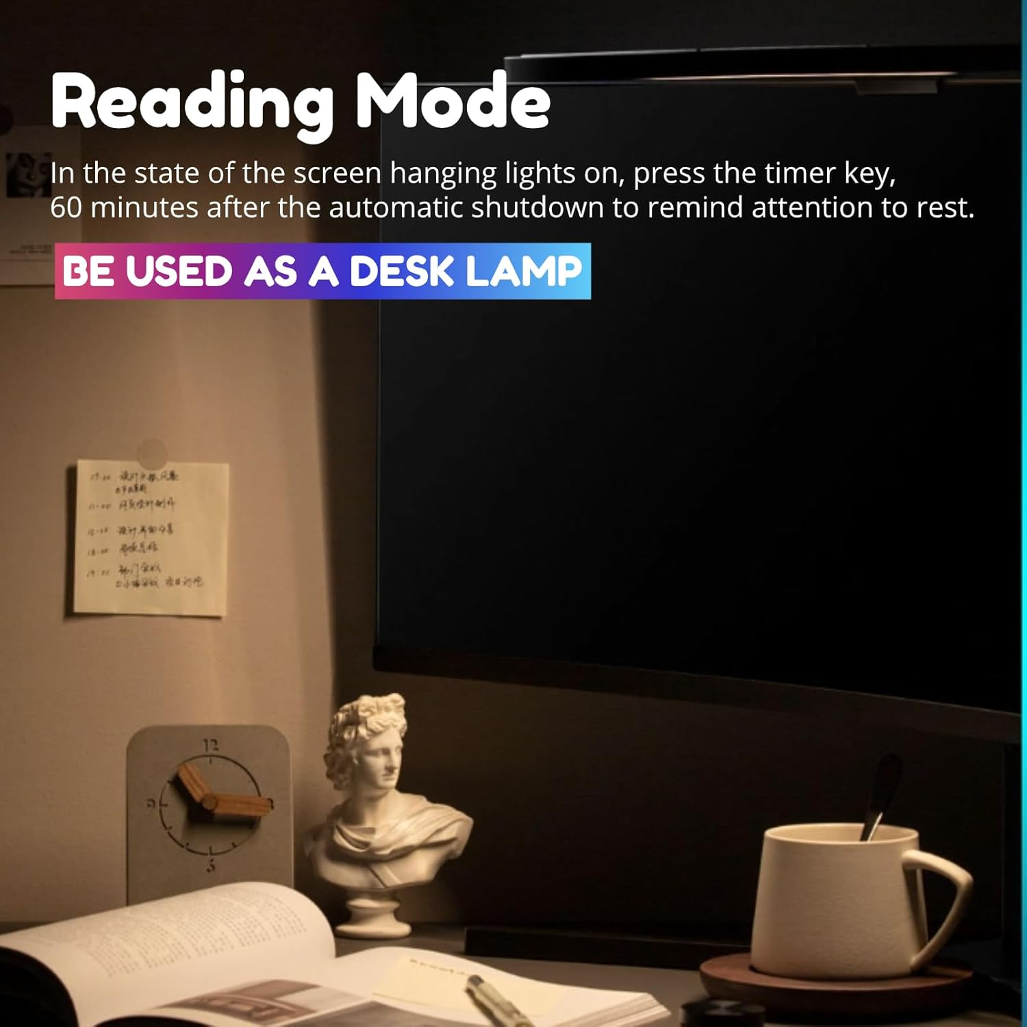 Computer Monitor Lamp Bar, 7 Color RGB Asymmetric Optical Touch Dimming Screen Monitor Light Bar, Eye Caring Timer Reading LED Lamp for Curved Screen image number 6