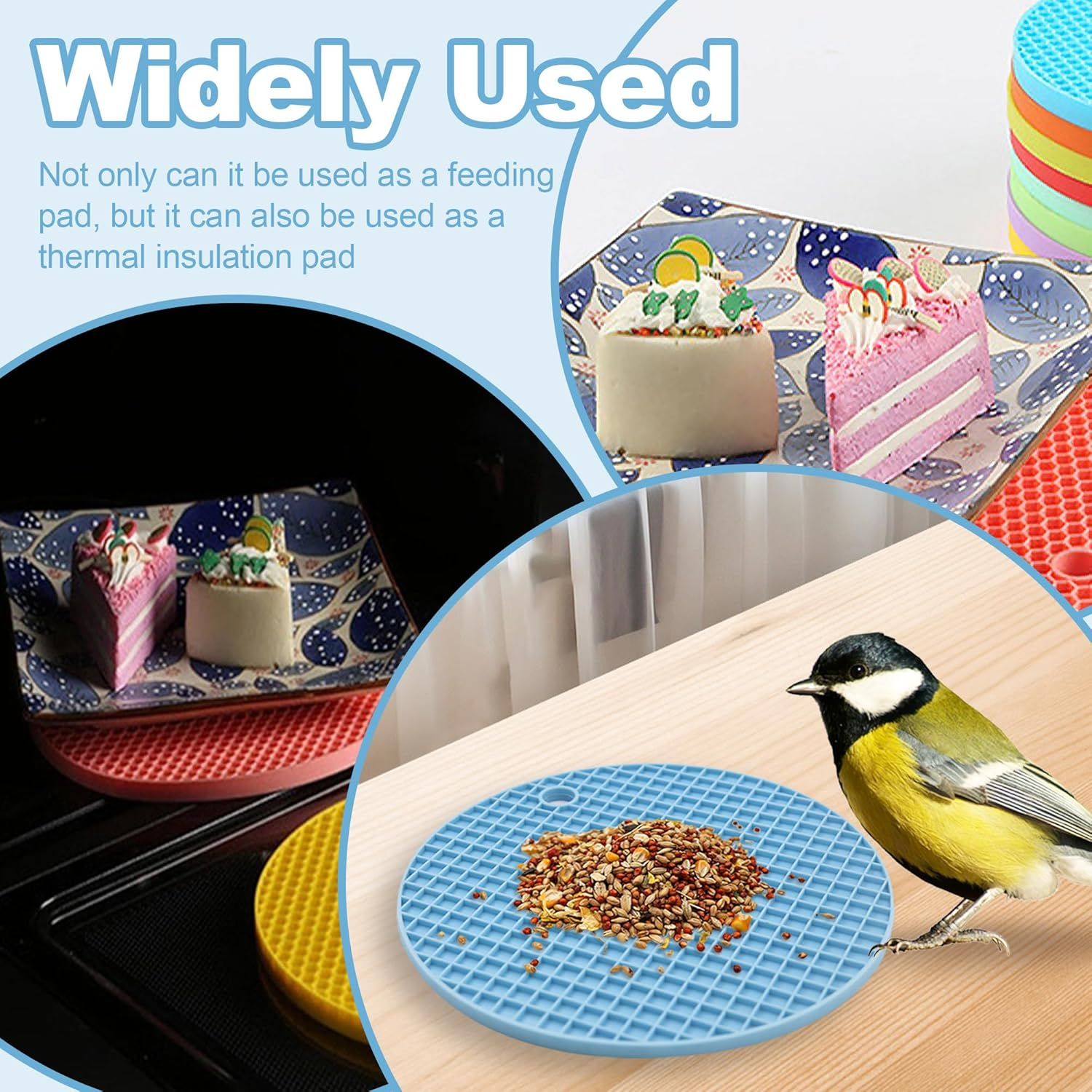 3 Colors Bird Foraging Toys Puzzle, Silicone Birds Slow Feeder Mats, round Interactive Birds Cage Feeder, Bird Toys for Parakeets, Parrots, Cockatiel, Budgie, African Grey (6.3 Inches) image number 4