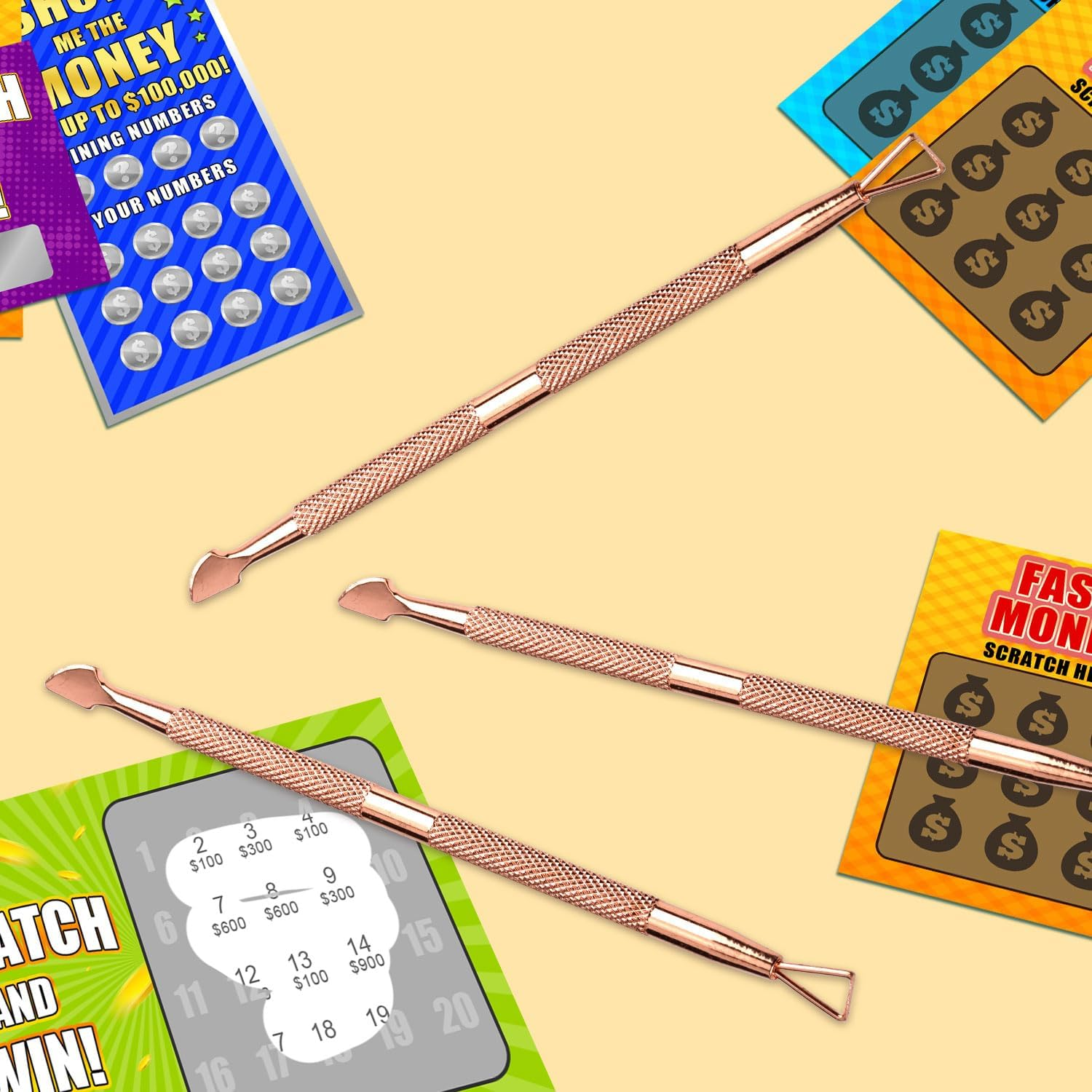 3Pcs Lottery Ticket Scratcher Tool, Metal Scratch off Tool Easy to Hold Lottery Scratcher Scraping Tool with Storage Box for Flawless Reveals Tickets Stickers Labels (Rose Gold) image number 2