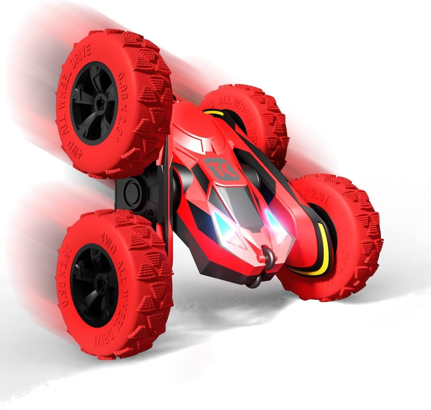 Threeking RC Stunt Cars Remote Control Car with Lights Double-Sided Driving 360-Degree Flips Rotating Car Toy Gifts Presents for Kids Ages 6+, Red - Red image number 2