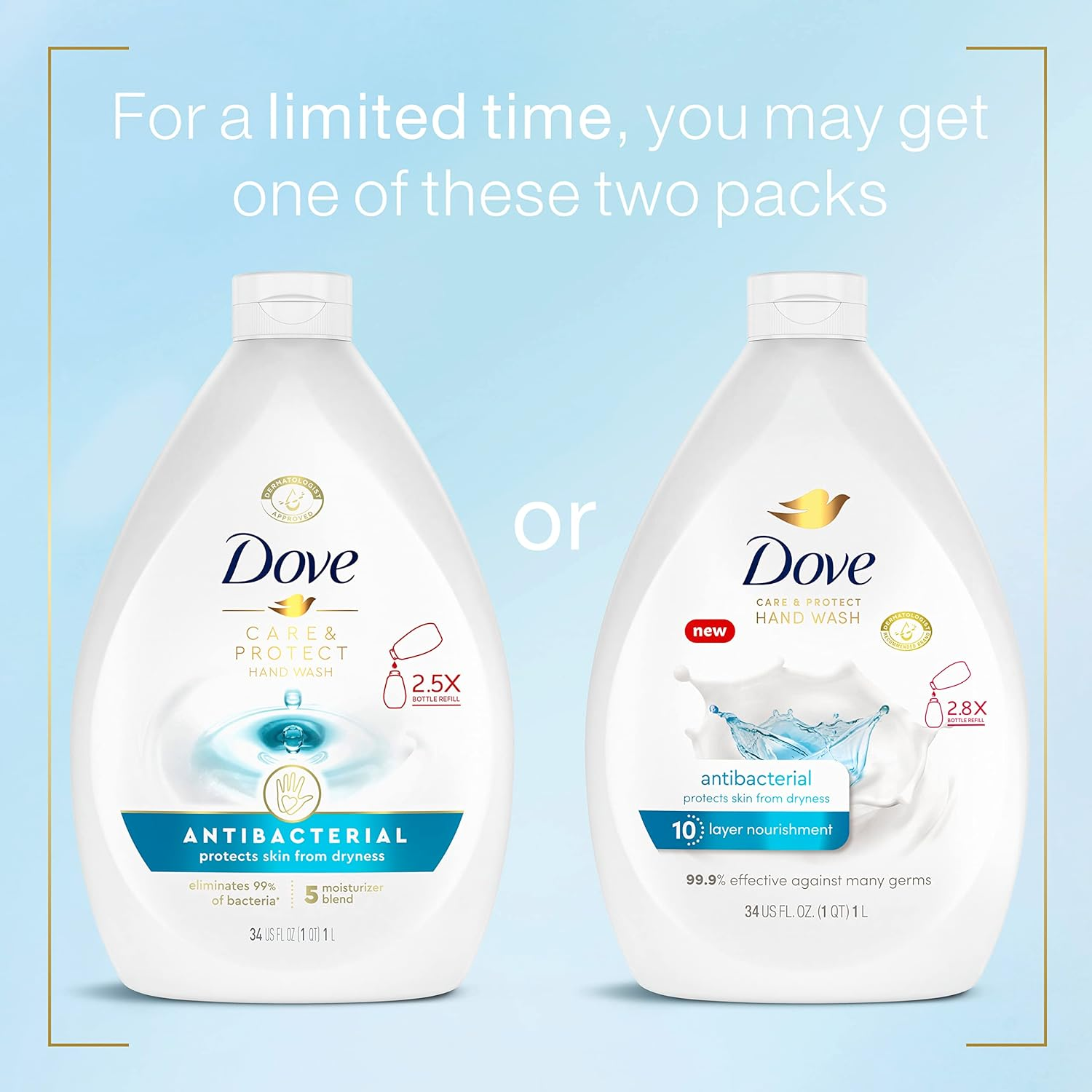 Dove Antibacterial Hand Wash Care & Protect Pack of 3 Protects Skin from Dryness, Moisturizers More than the Leading Ordinary Hand Soap, 34 Oz image number 3