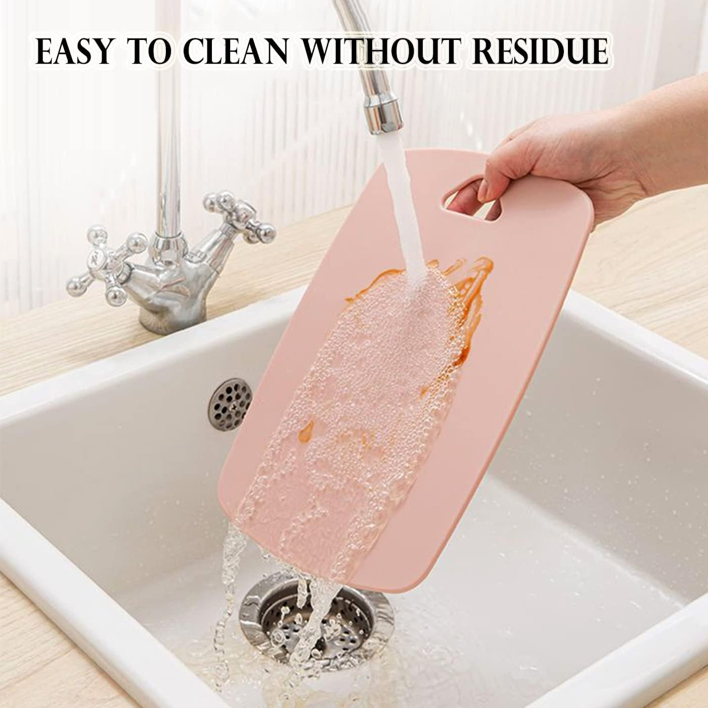 Plastic Kitchen Cutting Board Set, 3 Piece, Thick Chopping Boards for Meat, Veggies, Fruits, with Easy Grip Handle,Dishwasher Safe (Pink) image number 3