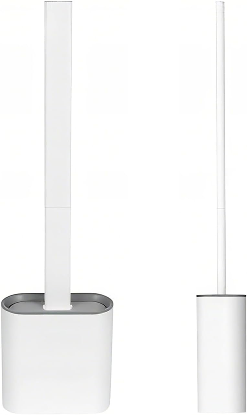 2 Pcs Toilet Brush and Holder Silicone Wall Mounted and Standing Toilet Brush for Bathroom, Set of 2 Cleaning Brushes, Flexible TPR Bristles (White) image number 1