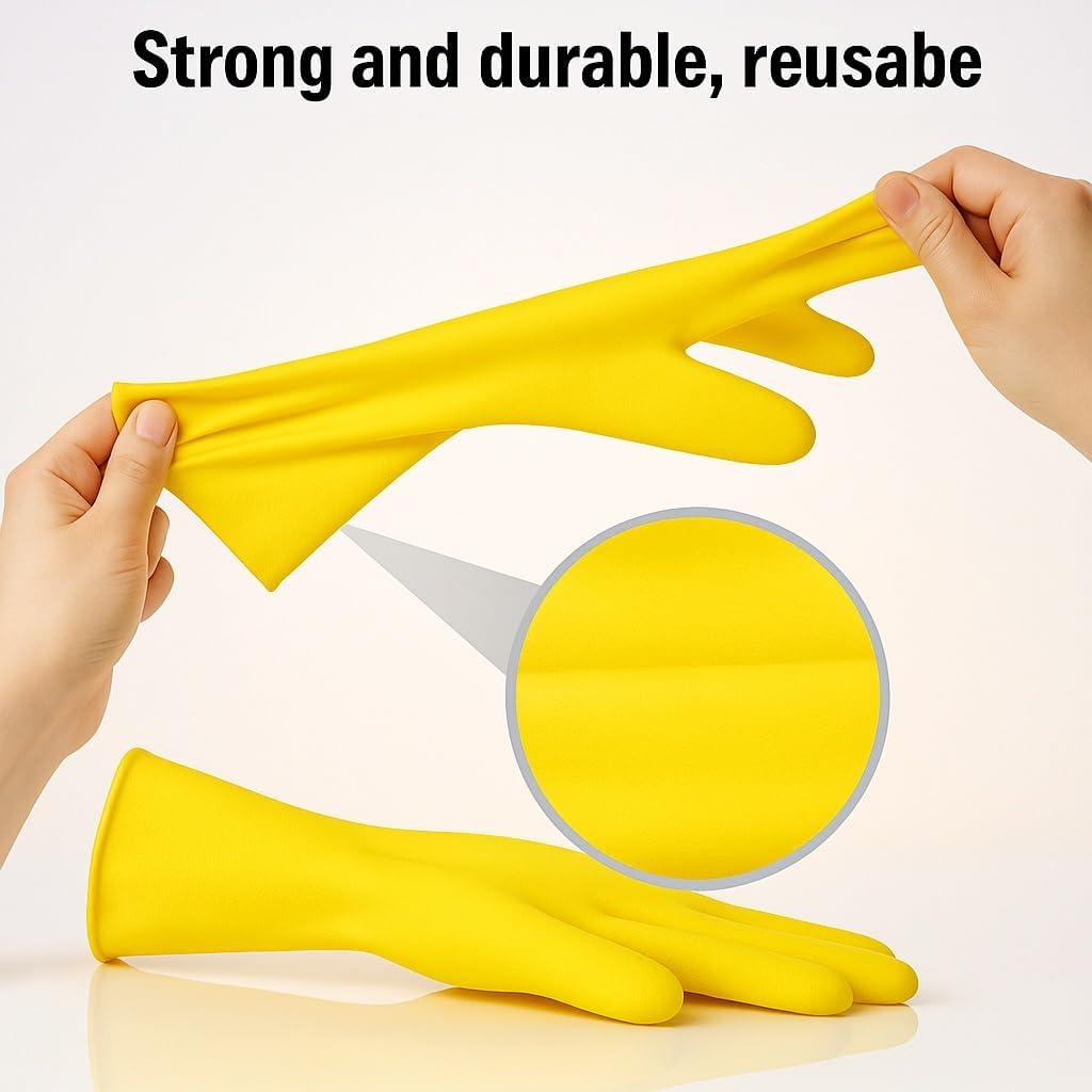 Rubber Cleaning Gloves 3 or 6 Pairs for Household, Reusable Dishwashing Gloves for Kitchen image number 3
