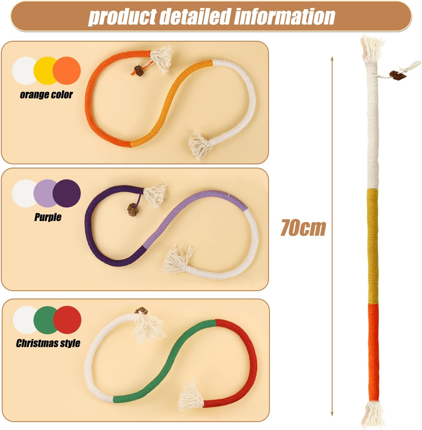 SUOXU Catnip Toy Chewing Cotton Rope, Interactive Cat Toy for Indoor, Filled with Natural Catnip, Used for Cats Dental Care against Bad Odor, 1 Cat Toy (Orange) image number 2