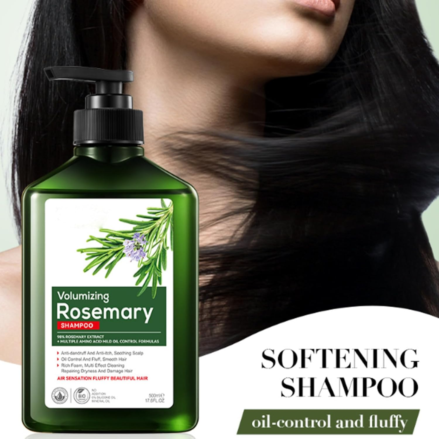 Yizyif Rosemary Oil Shampoo for Dry Damaged Hair 500Ml Hydrating Gentle Cleanse Dandruff Control Itchy Scalp Care Moisturizing Shine Green One Size image number 4